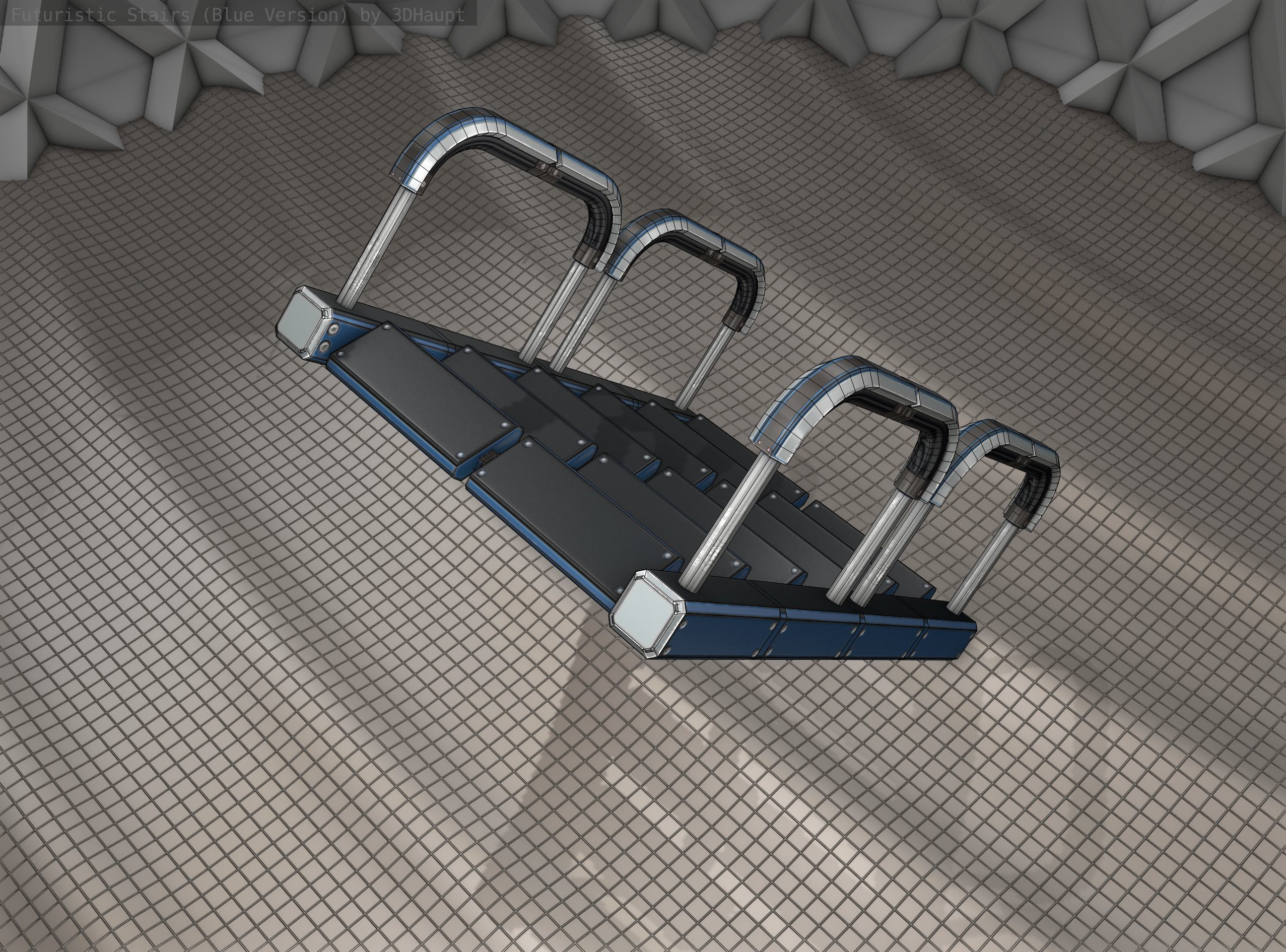 Sci-Fi Stairs - 27 - Blue Version Low-poly 3D model_17