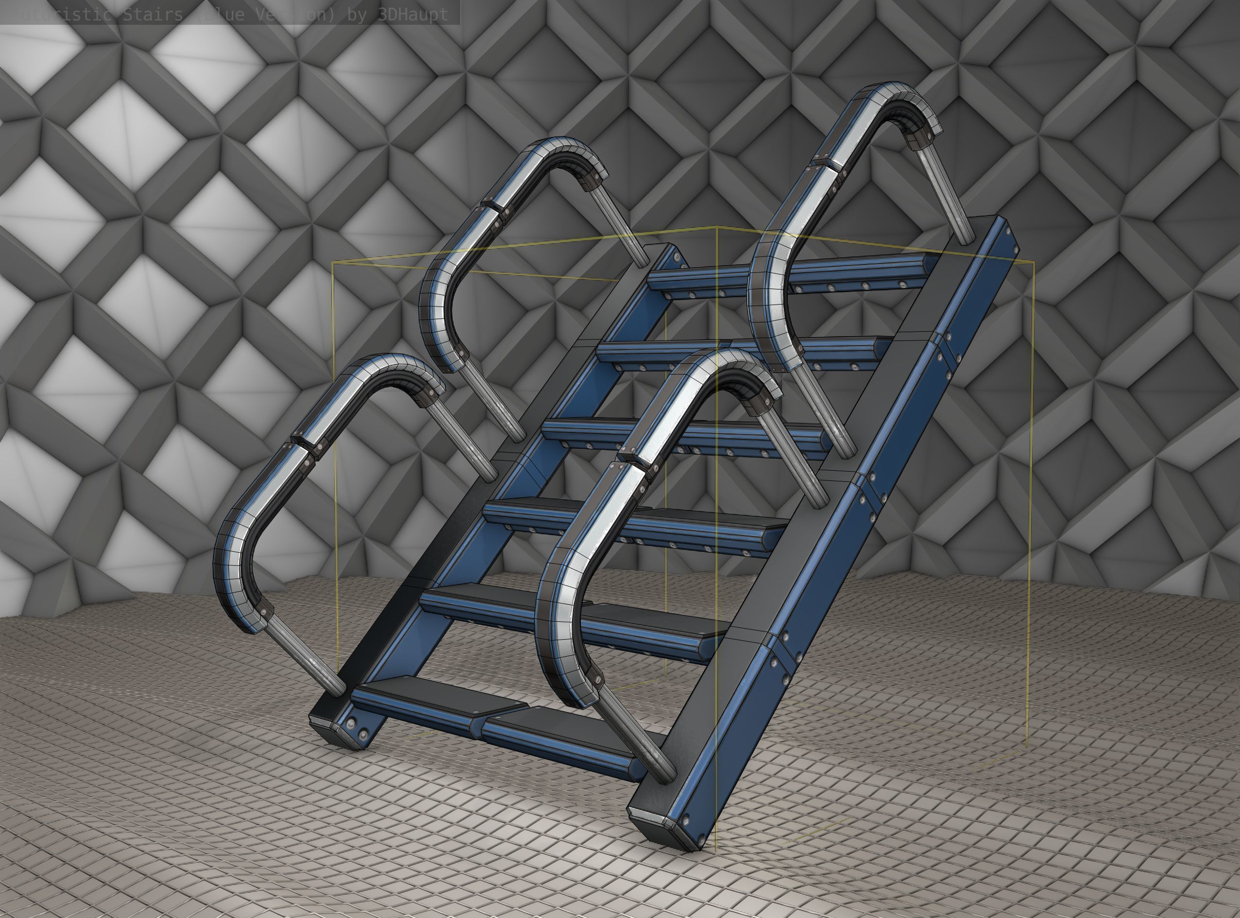 Sci-Fi Stairs - 27 - Blue Version Low-poly 3D model_8