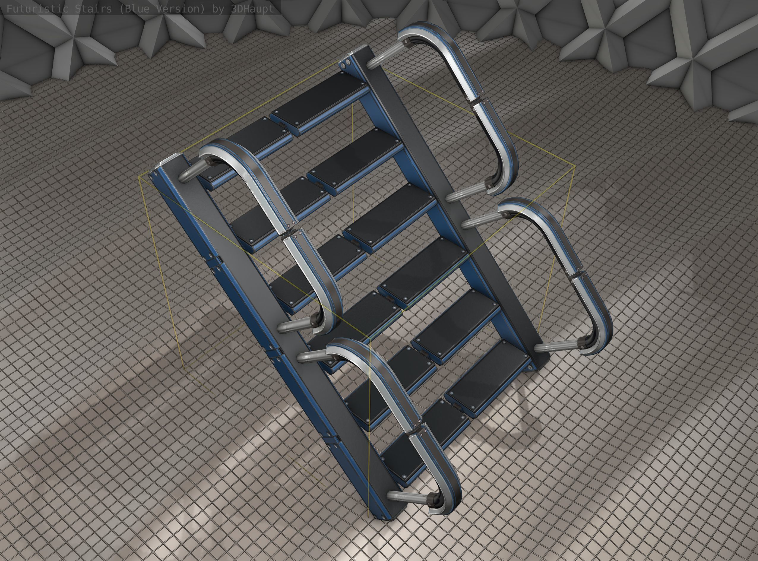 Sci-Fi Stairs - 27 - Blue Version Low-poly 3D model_18