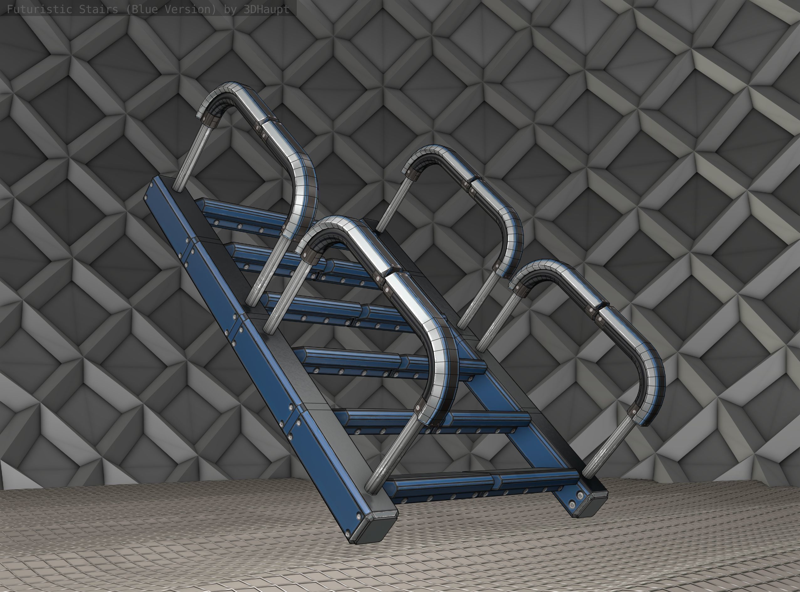Sci-Fi Stairs - 27 - Blue Version Low-poly 3D model_21