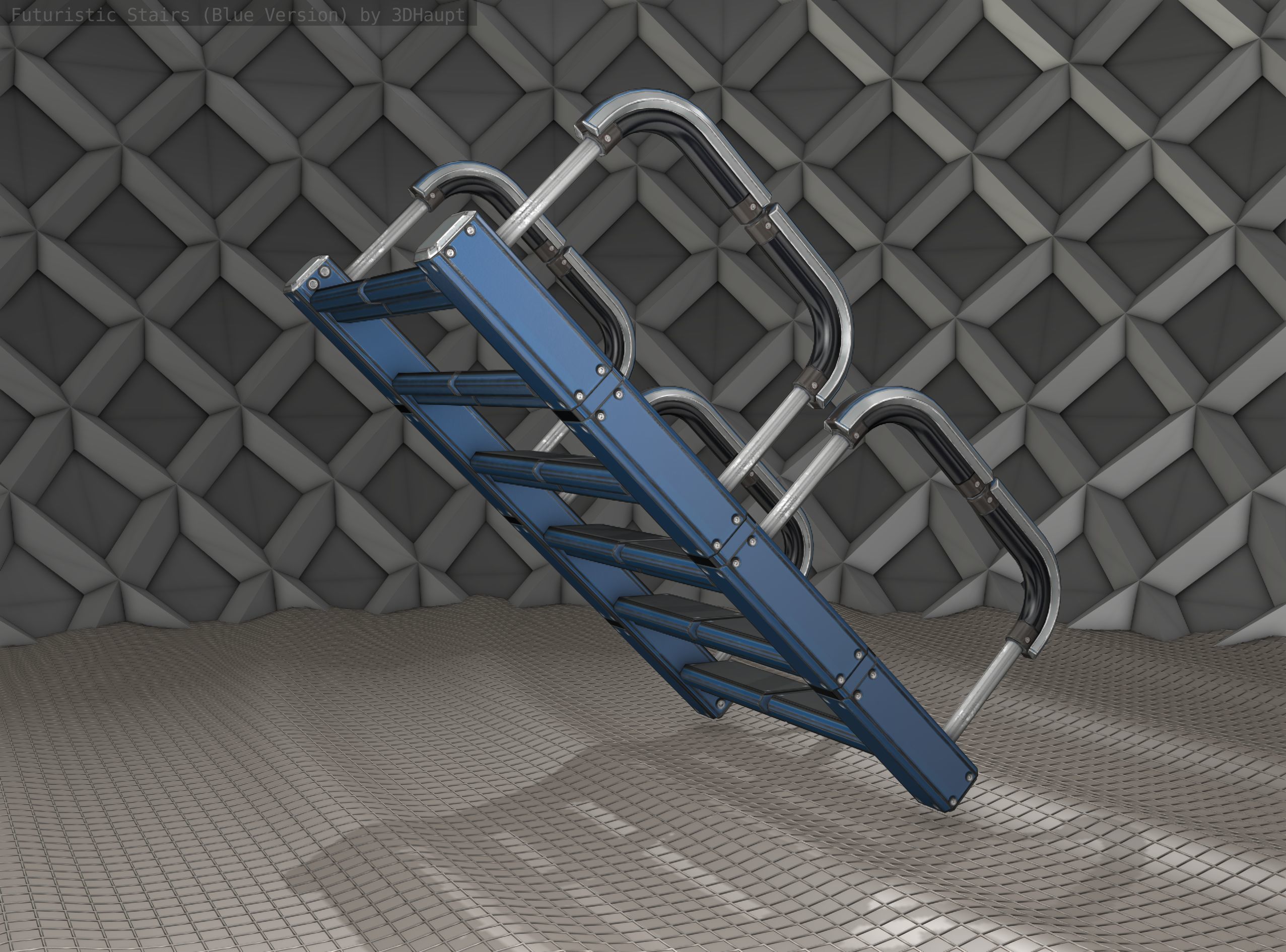 Sci-Fi Stairs - 27 - Blue Version Low-poly 3D model_11