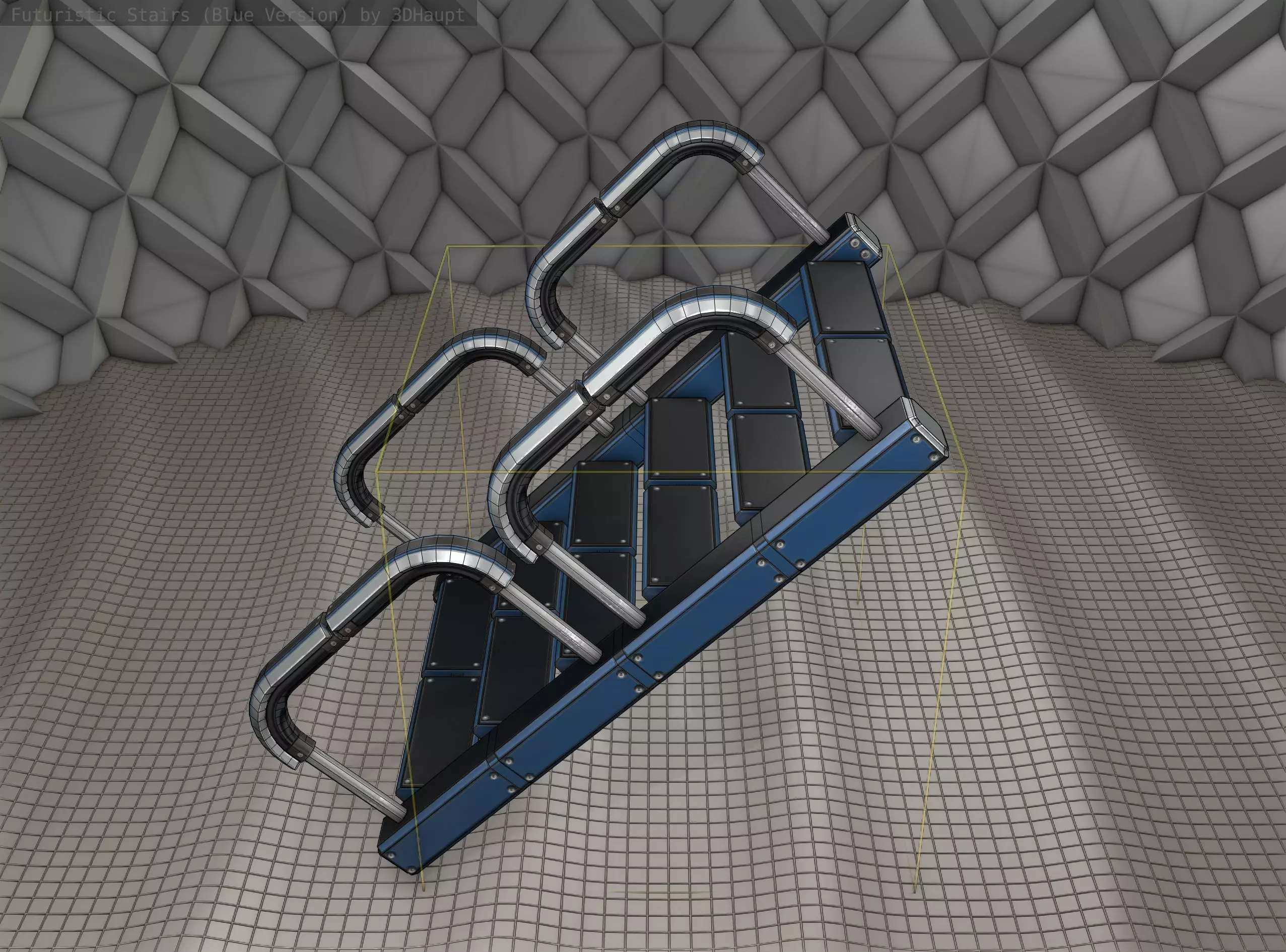 Sci-Fi Stairs - 27 - Blue Version Low-poly 3D model_0