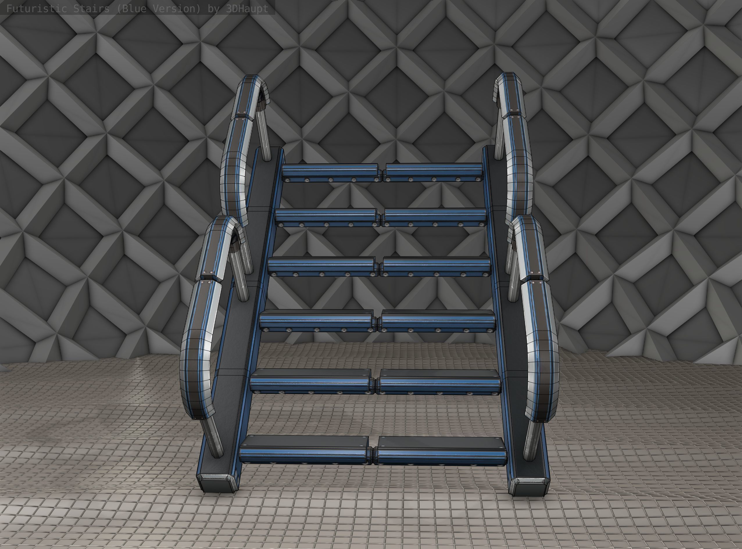 Sci-Fi Stairs - 27 - Blue Version Low-poly 3D model_13