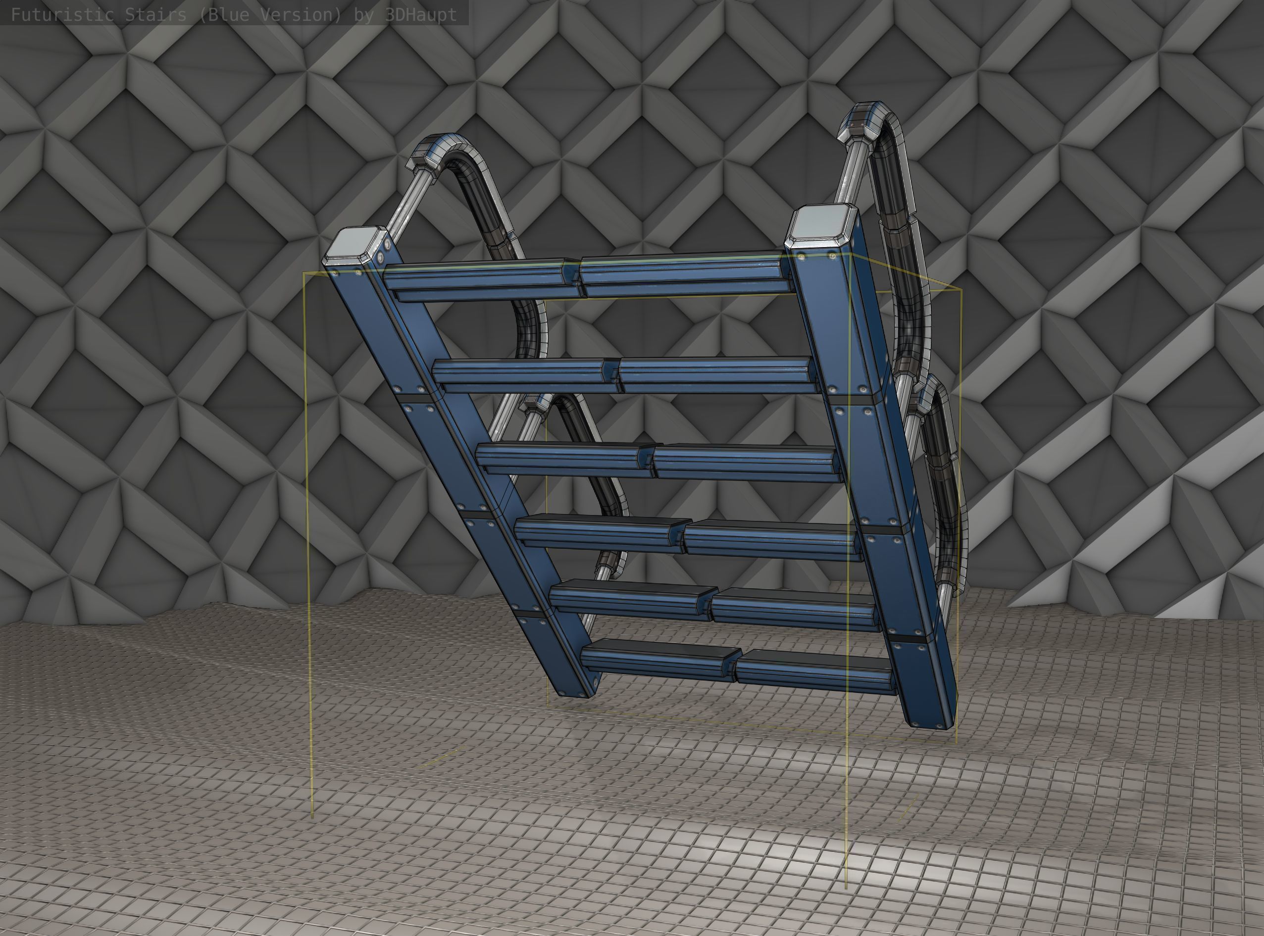 Sci-Fi Stairs - 27 - Blue Version Low-poly 3D model_10