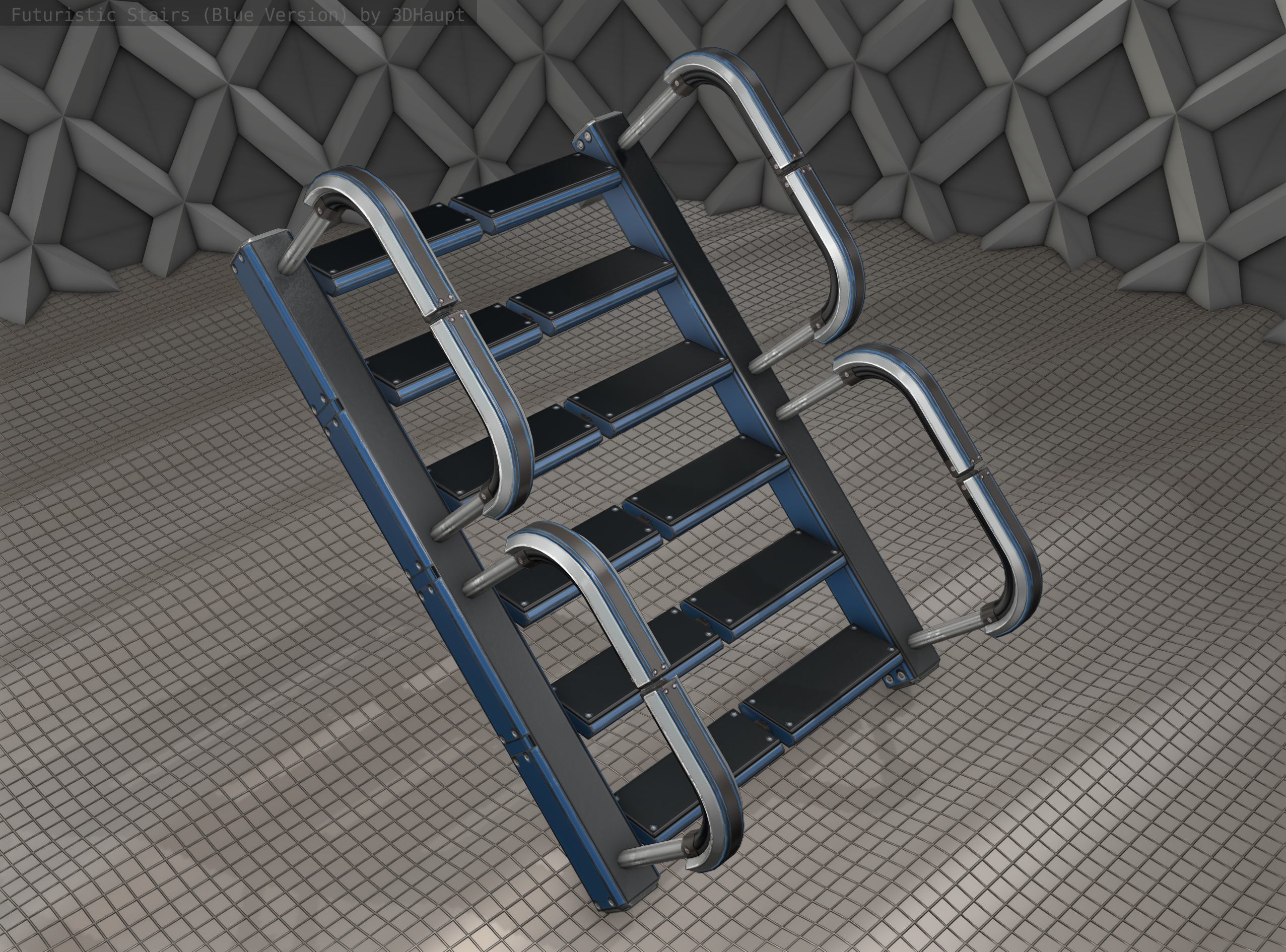 Sci-Fi Stairs - 27 - Blue Version Low-poly 3D model_5