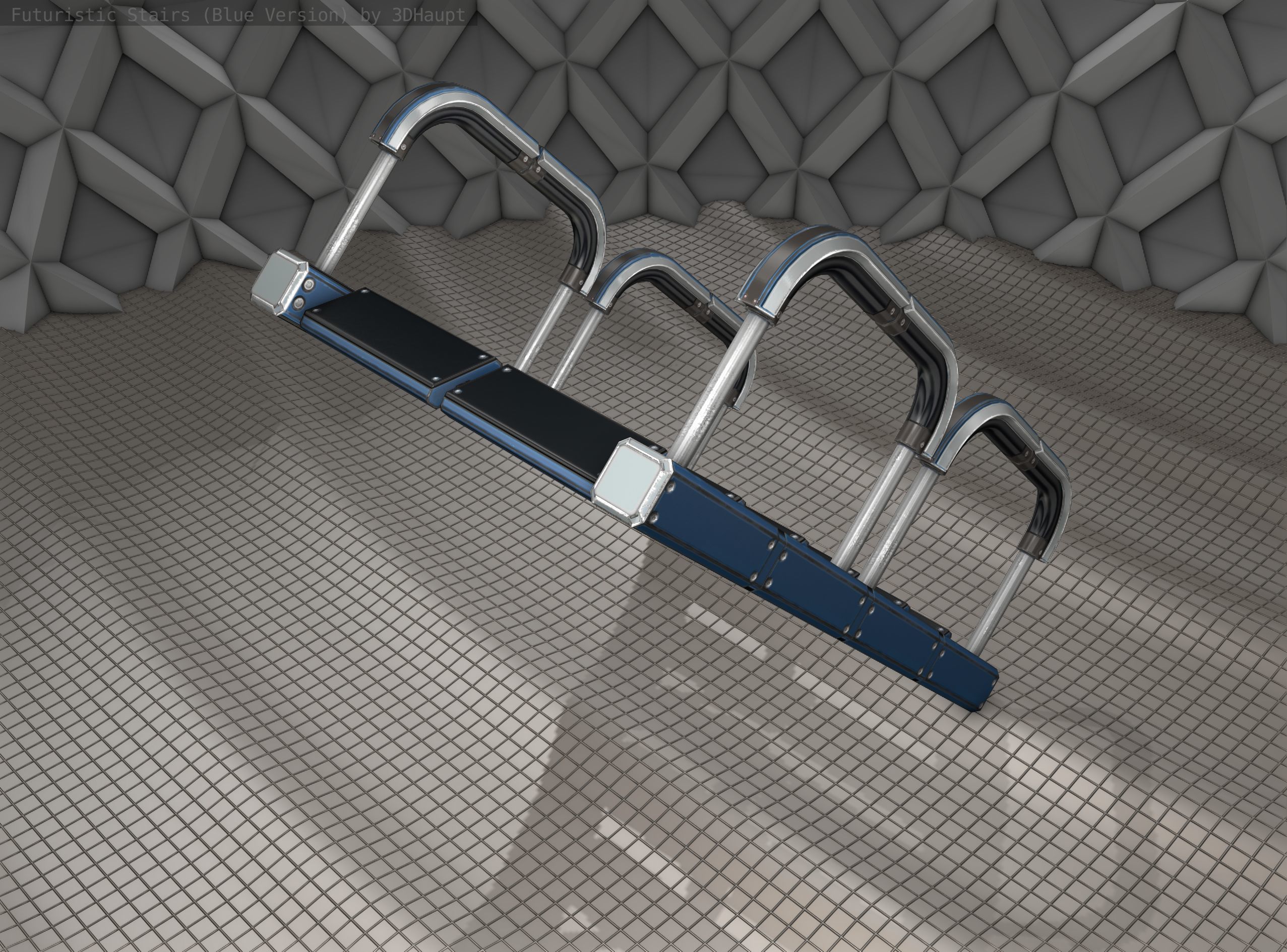 Sci-Fi Stairs - 27 - Blue Version Low-poly 3D model_3