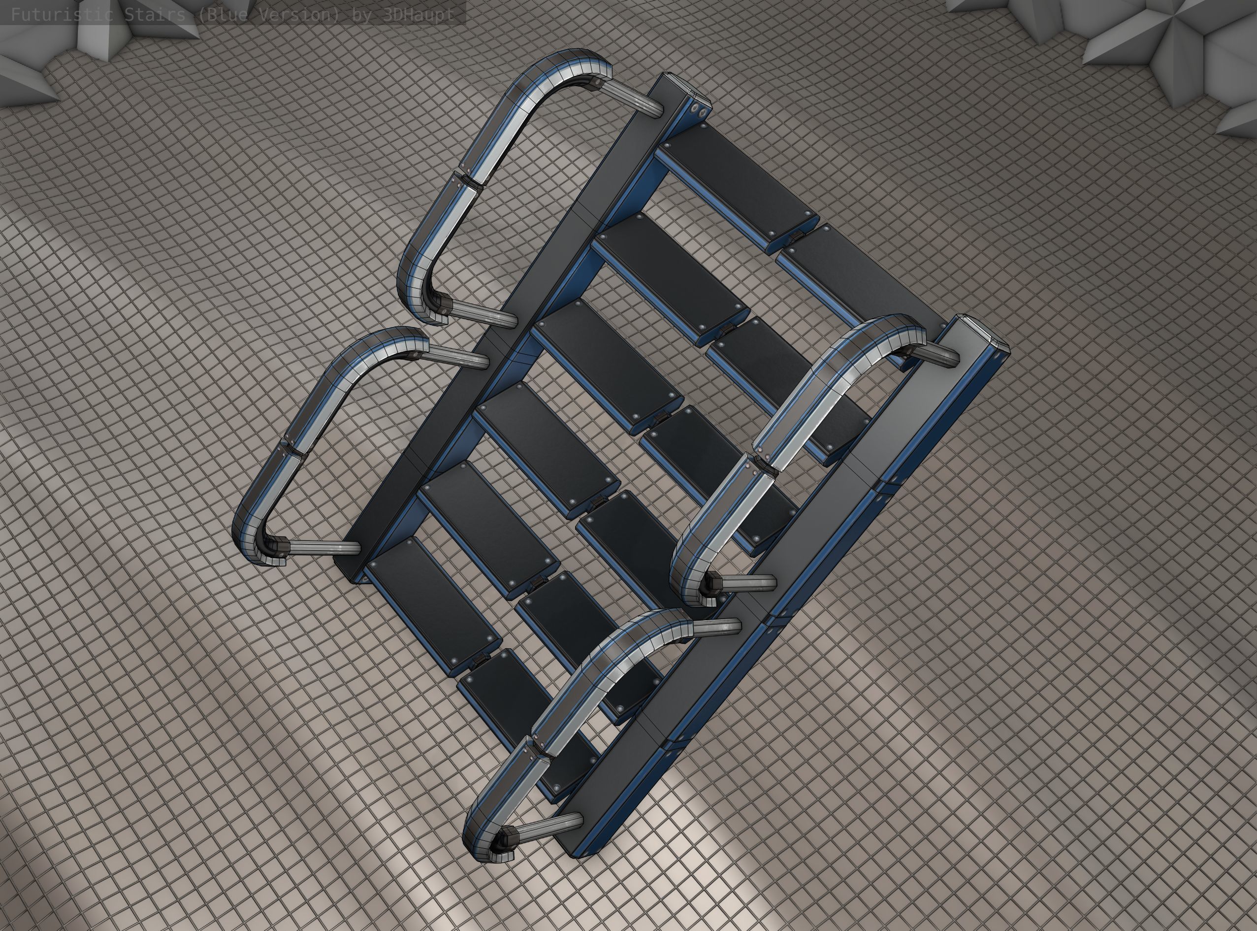 Sci-Fi Stairs - 27 - Blue Version Low-poly 3D model_15