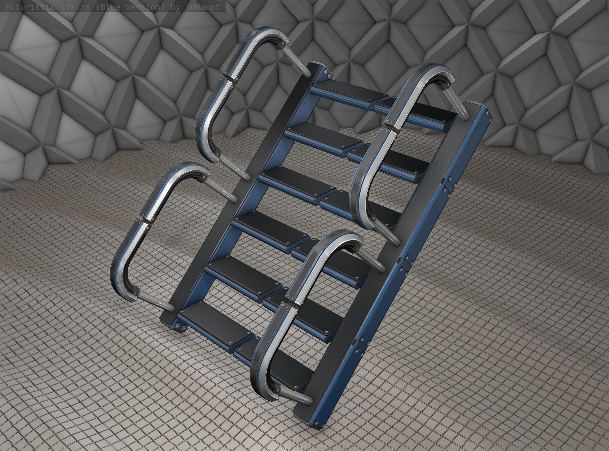 Sci-Fi Stairs - 27 - Blue Version Low-poly 3D model_7