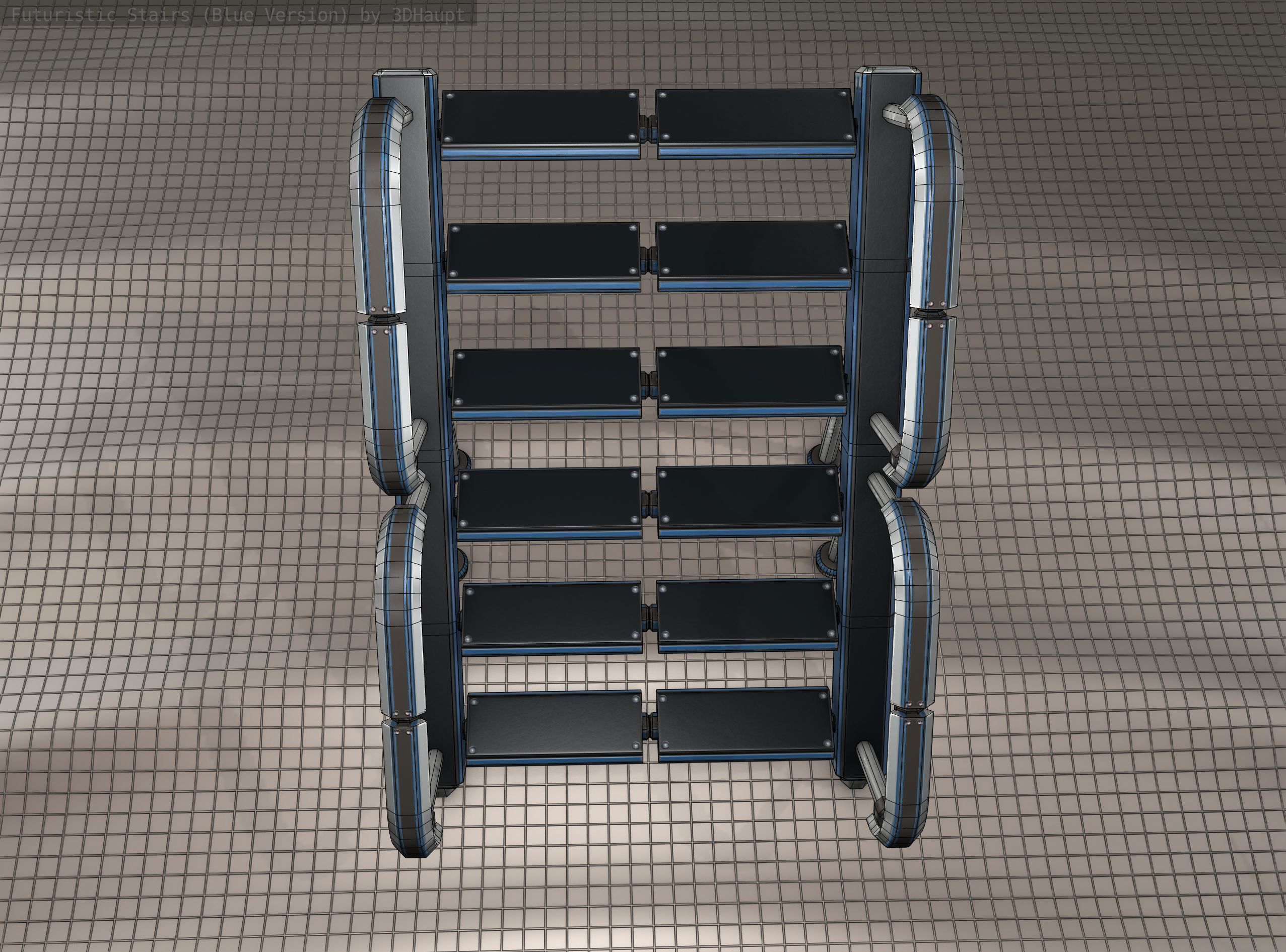 Sci-Fi Stairs - 28 - Blue Version Low-poly 3D model_14