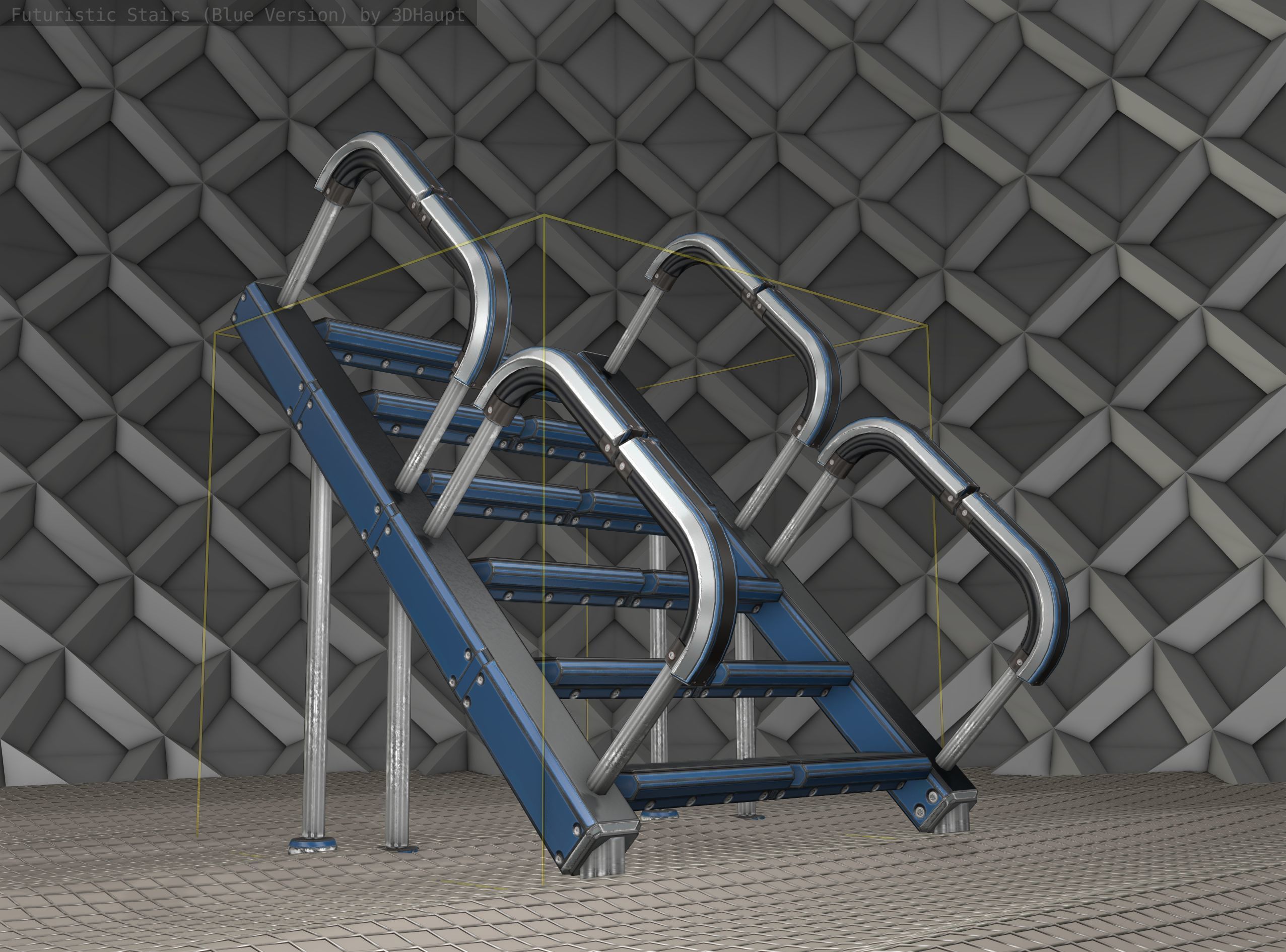 Sci-Fi Stairs - 28 - Blue Version Low-poly 3D model_21