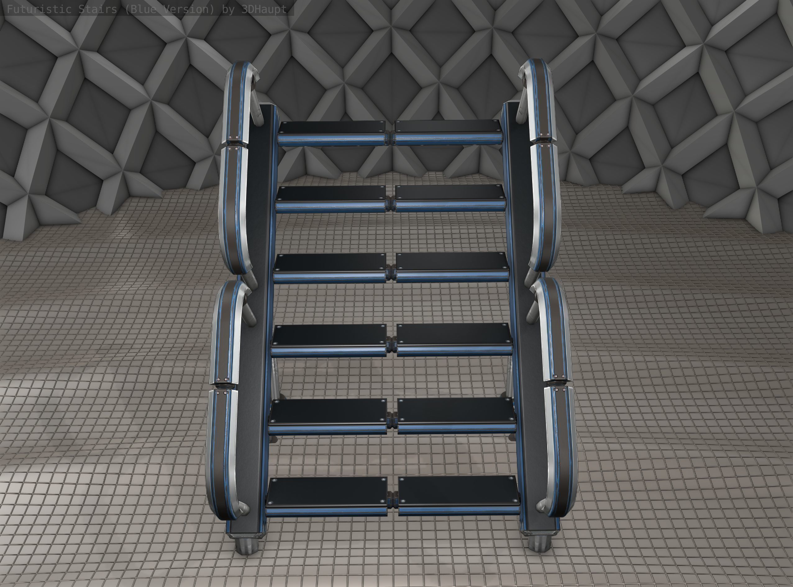 Sci-Fi Stairs - 28 - Blue Version Low-poly 3D model_7