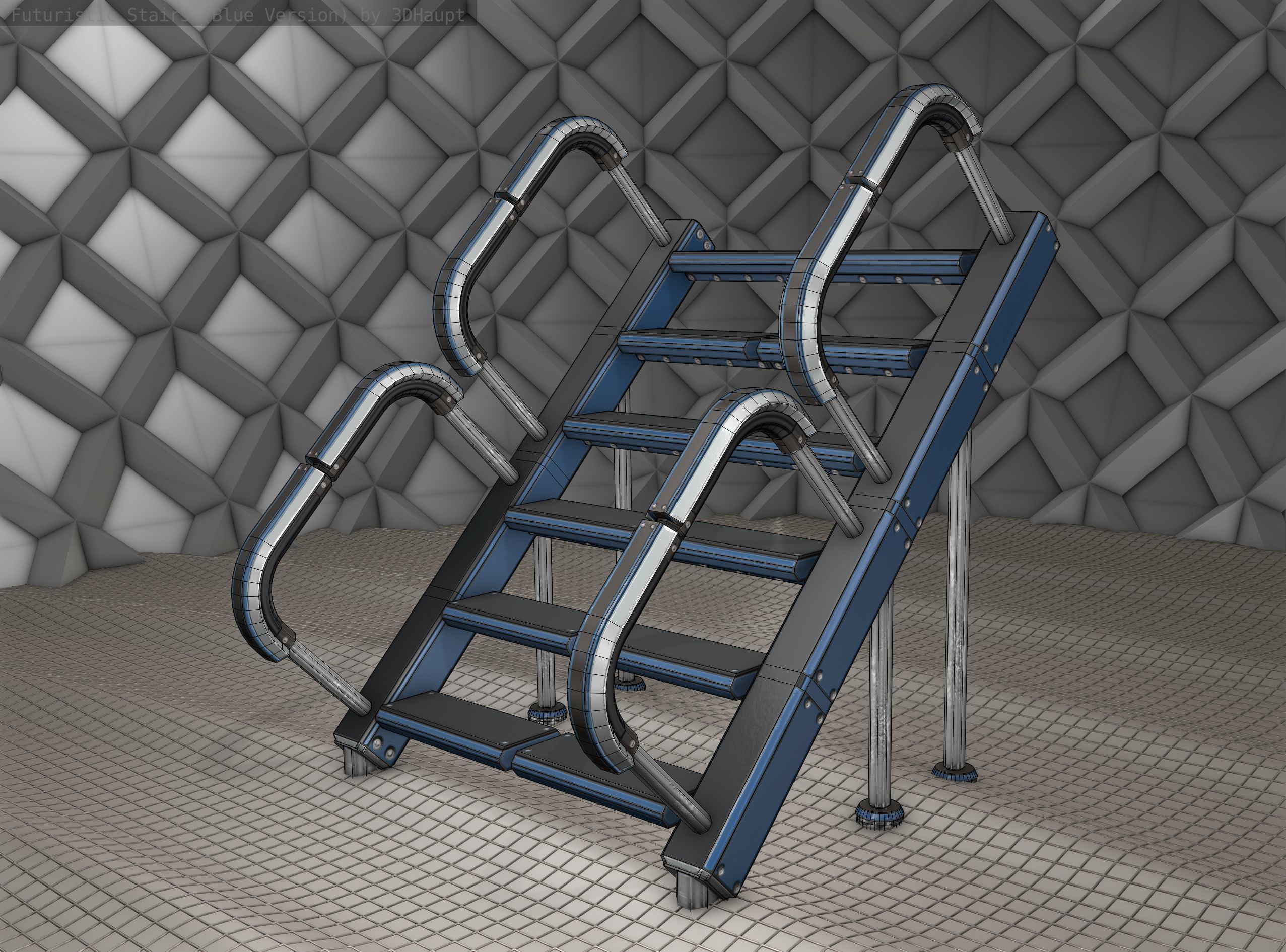 Sci-Fi Stairs - 28 - Blue Version Low-poly 3D model_22