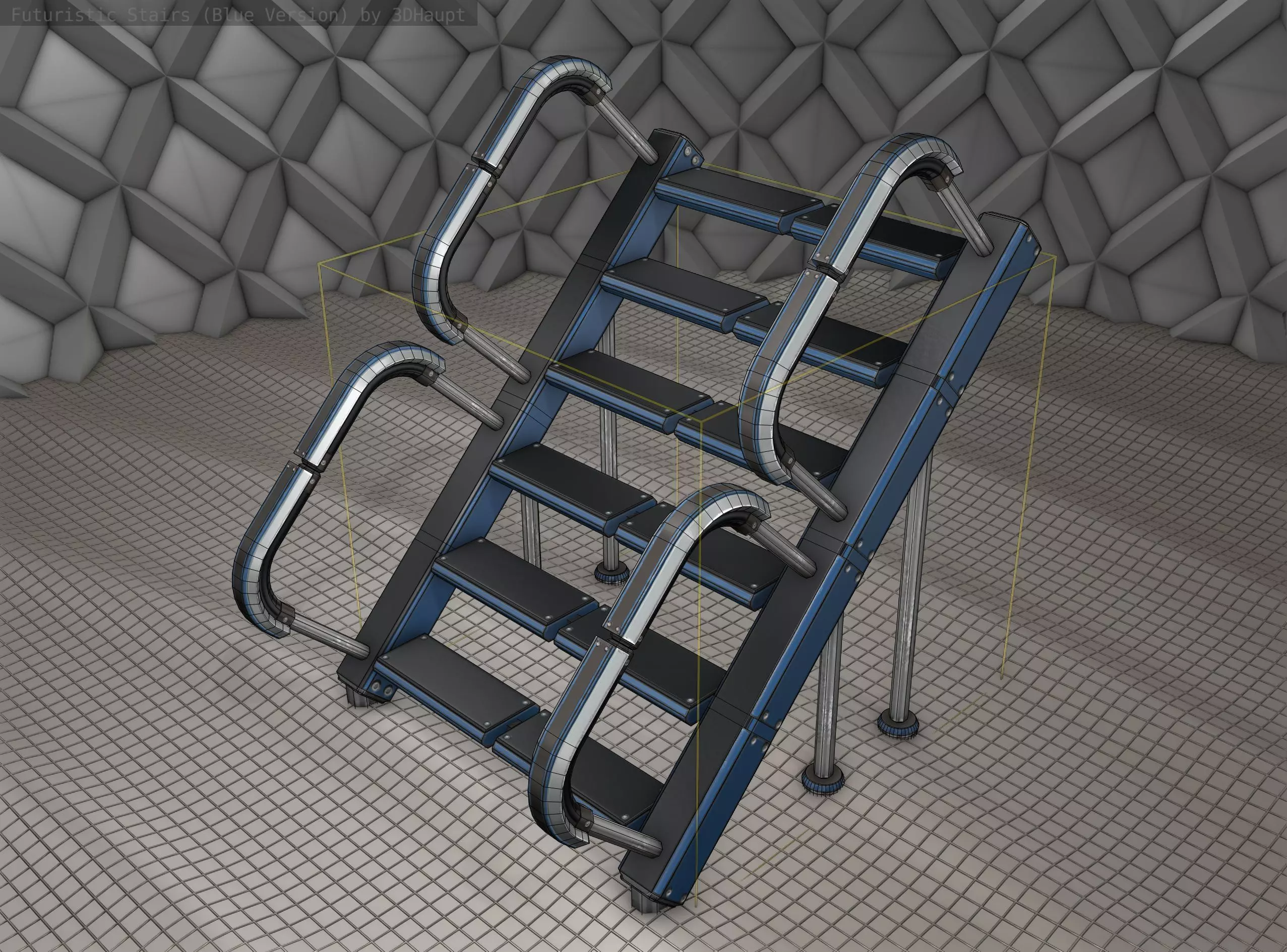 Sci-Fi Stairs - 28 - Blue Version Low-poly 3D model_0