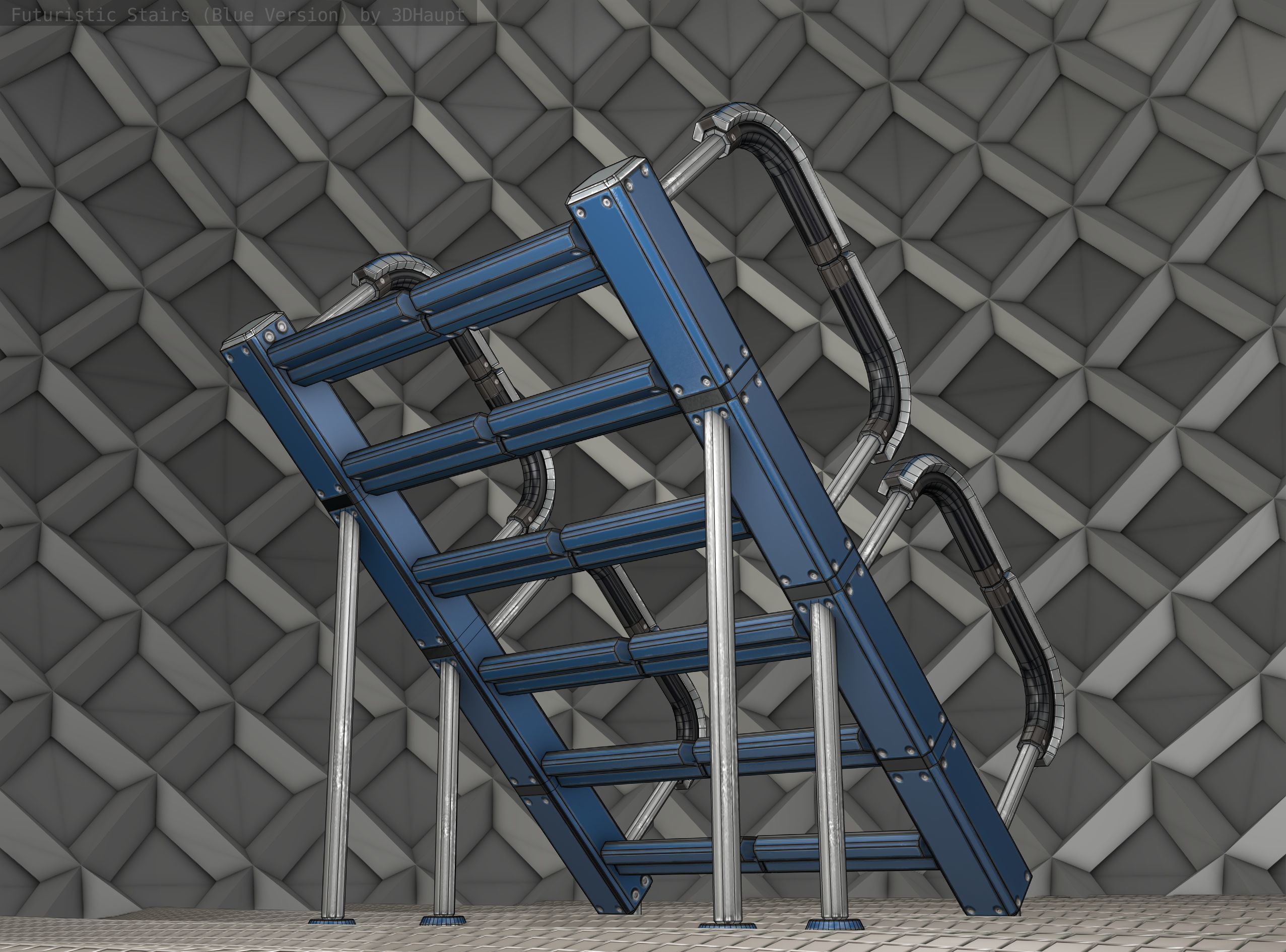 Sci-Fi Stairs - 28 - Blue Version Low-poly 3D model_20