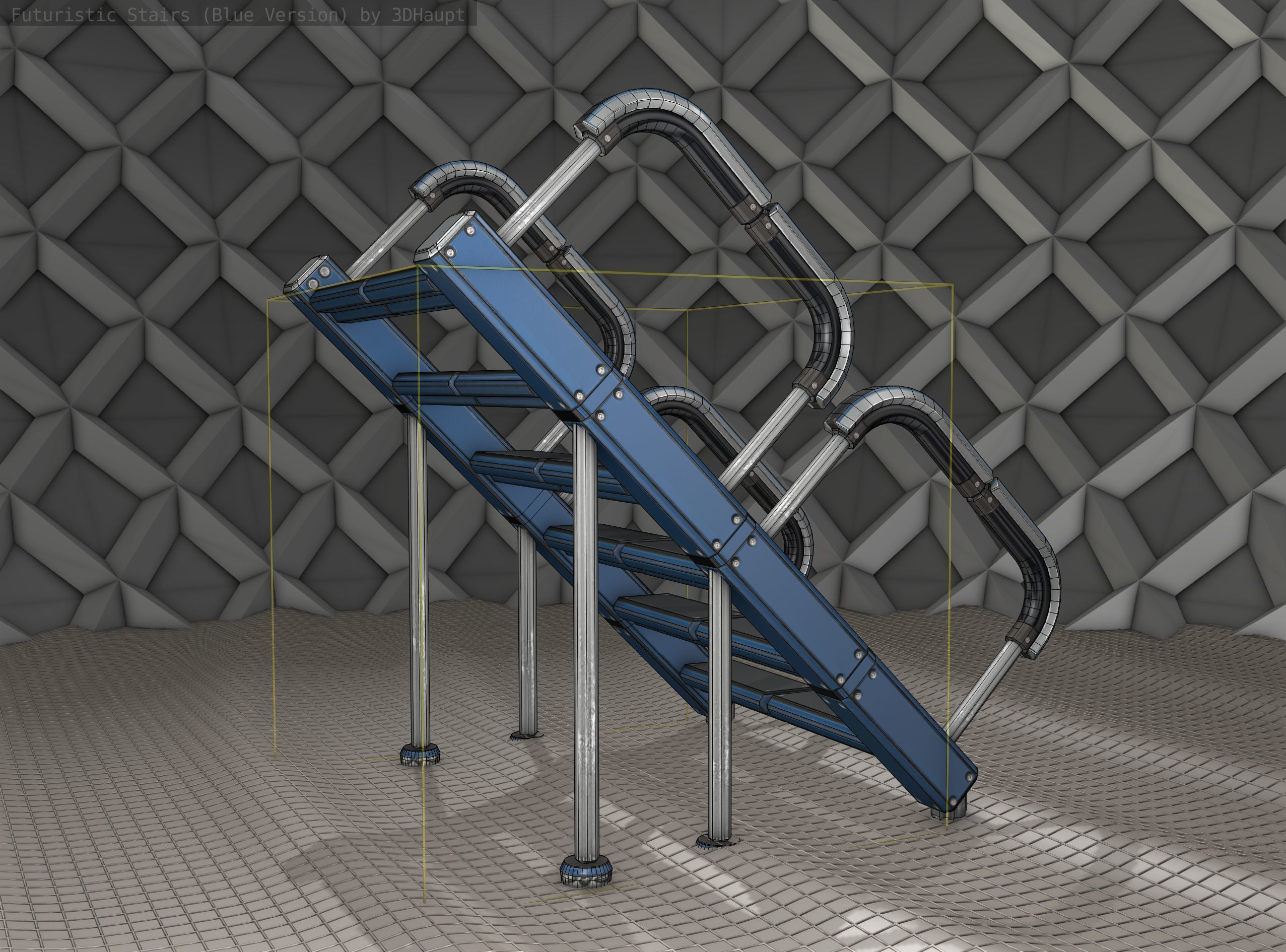 Sci-Fi Stairs - 28 - Blue Version Low-poly 3D model_11