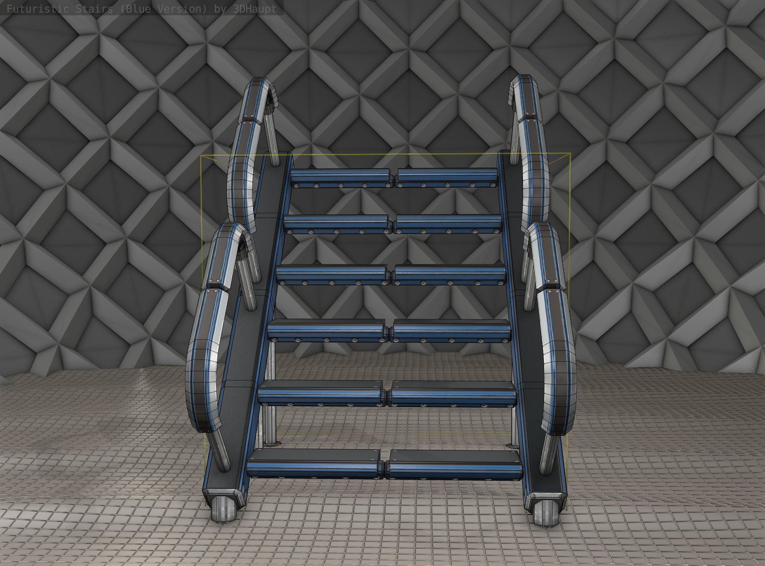 Sci-Fi Stairs - 28 - Blue Version Low-poly 3D model_13