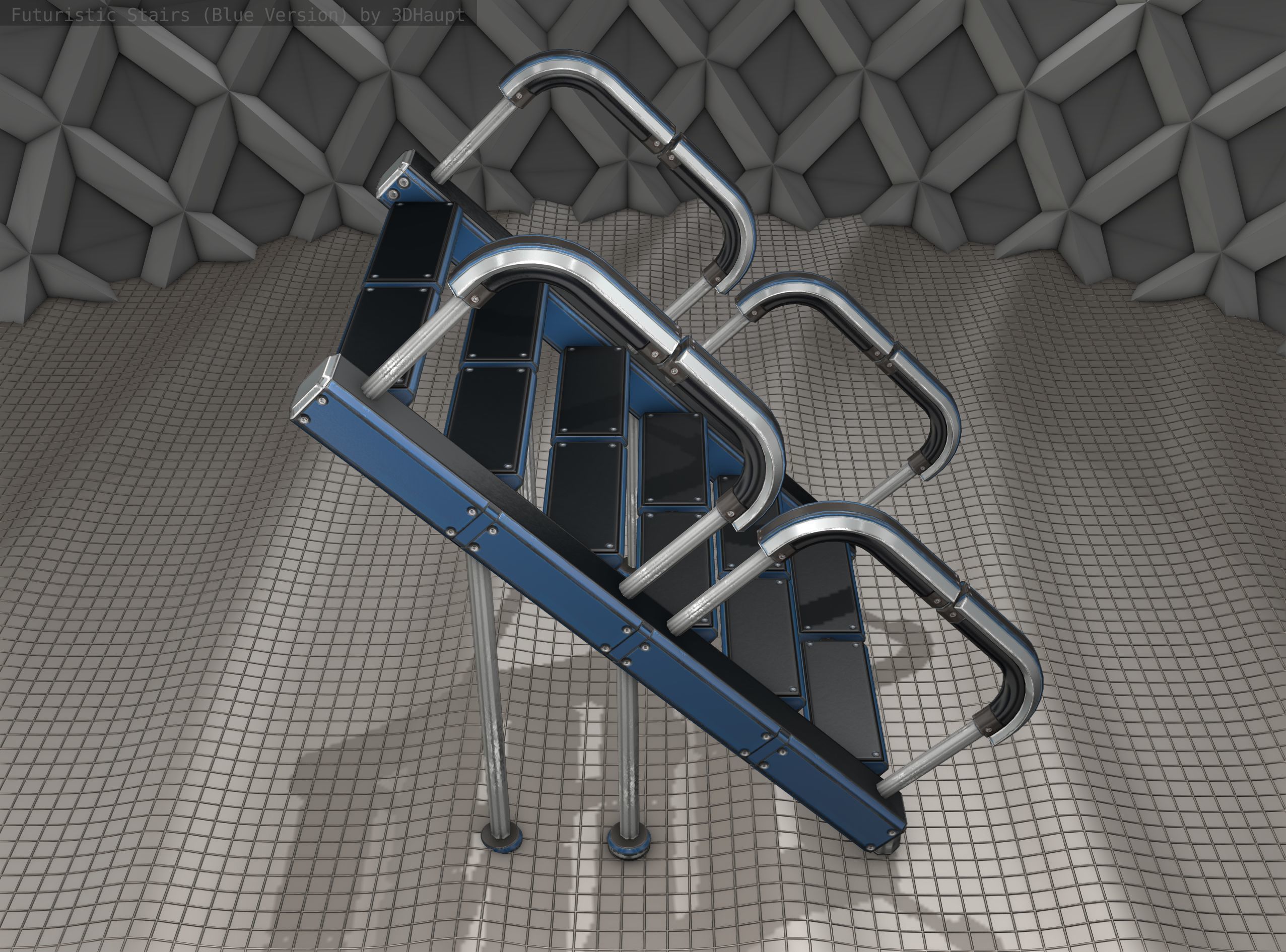 Sci-Fi Stairs - 28 - Blue Version Low-poly 3D model_5