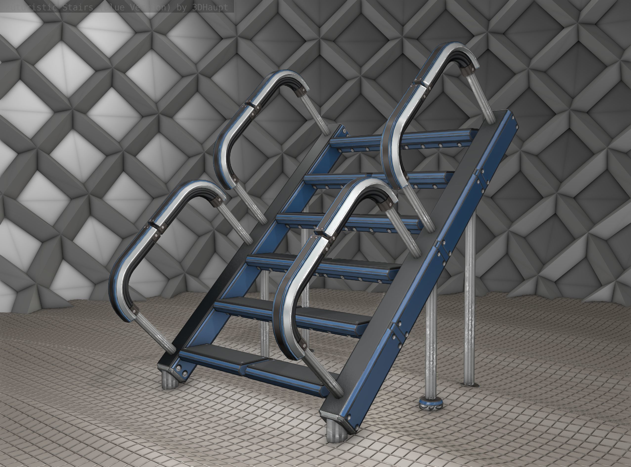 Sci-Fi Stairs - 28 - Blue Version Low-poly 3D model_8
