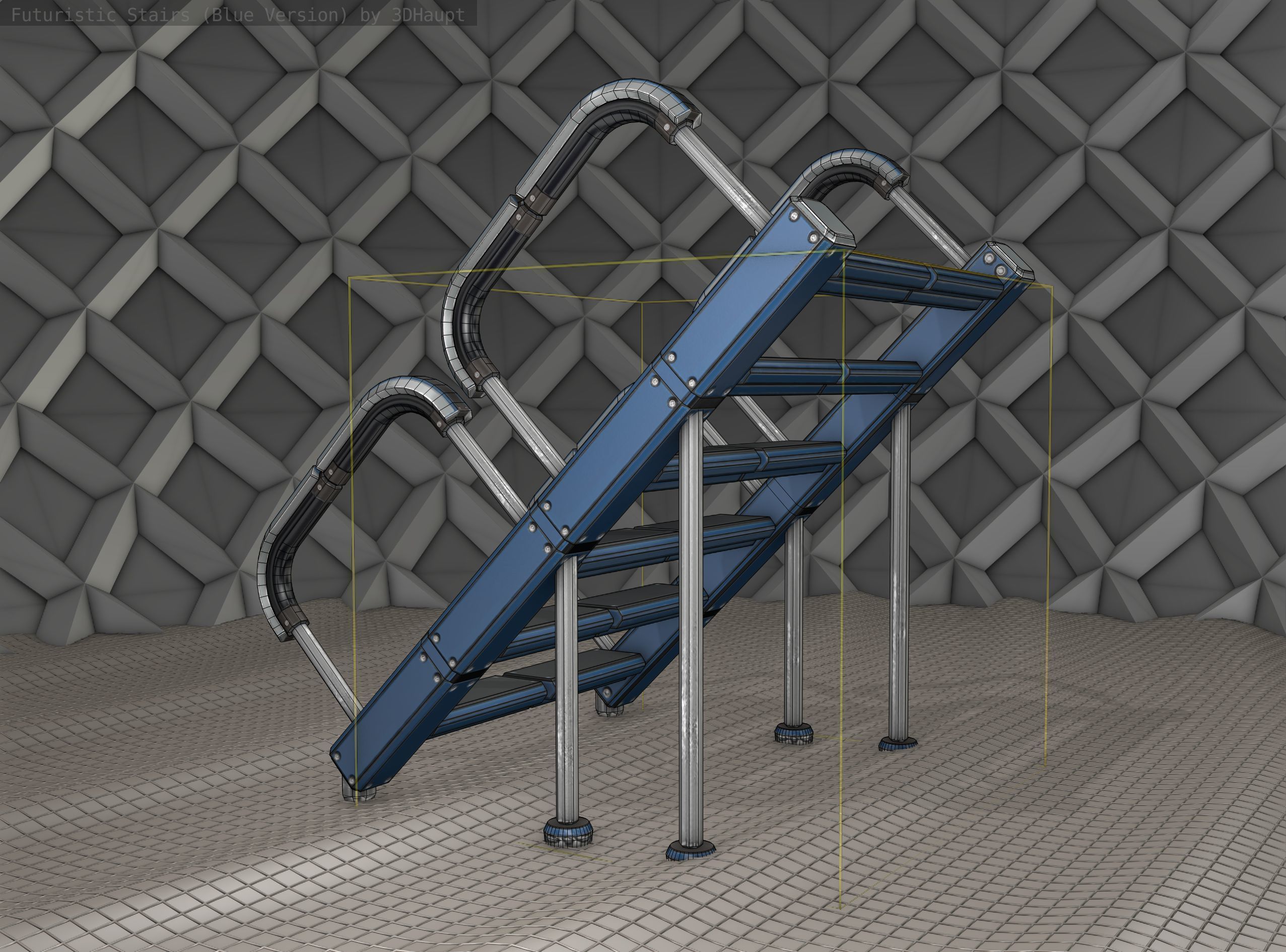 Sci-Fi Stairs - 28 - Blue Version Low-poly 3D model_9