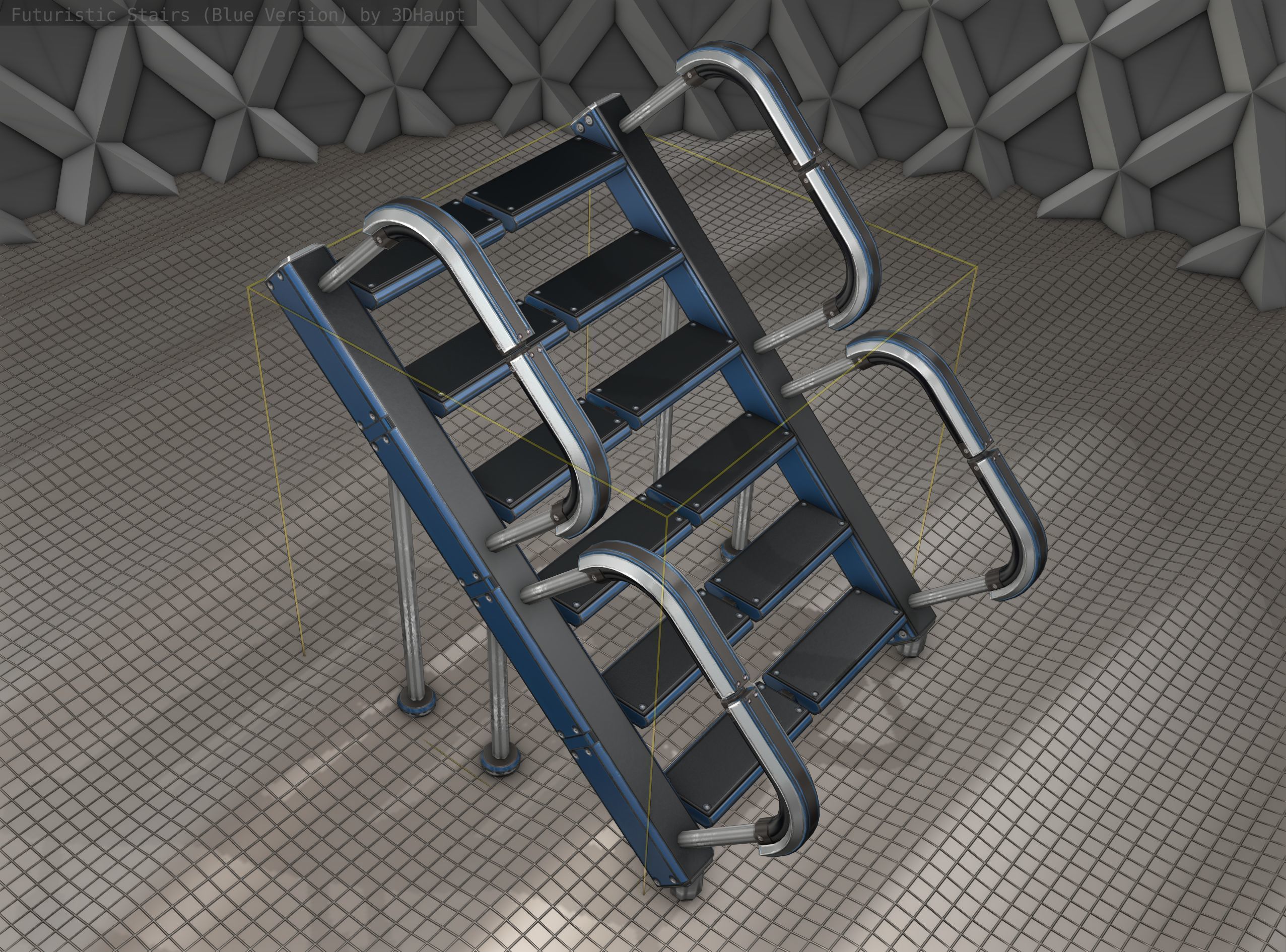 Sci-Fi Stairs - 28 - Blue Version Low-poly 3D model_19