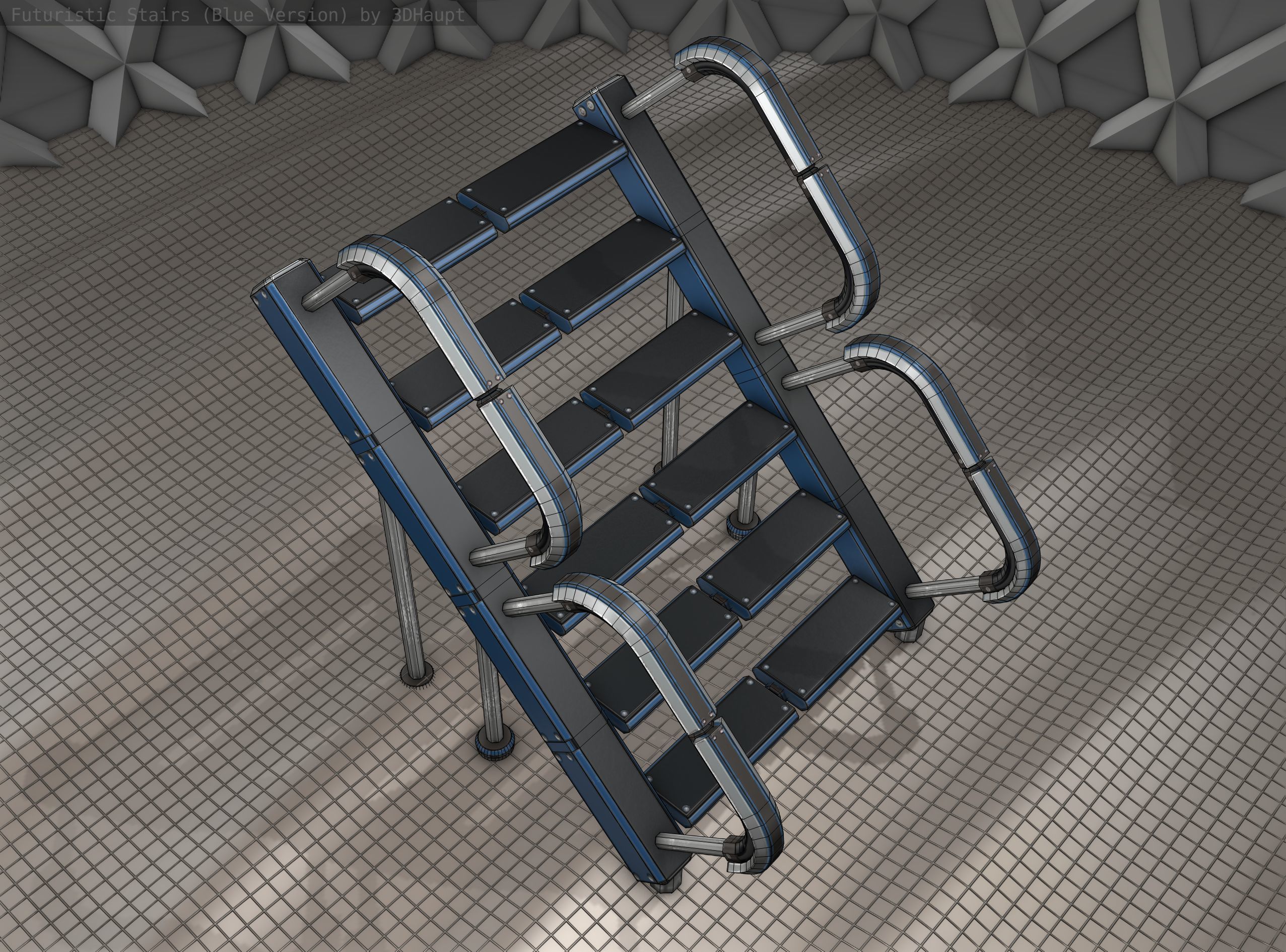 Sci-Fi Stairs - 28 - Blue Version Low-poly 3D model_18