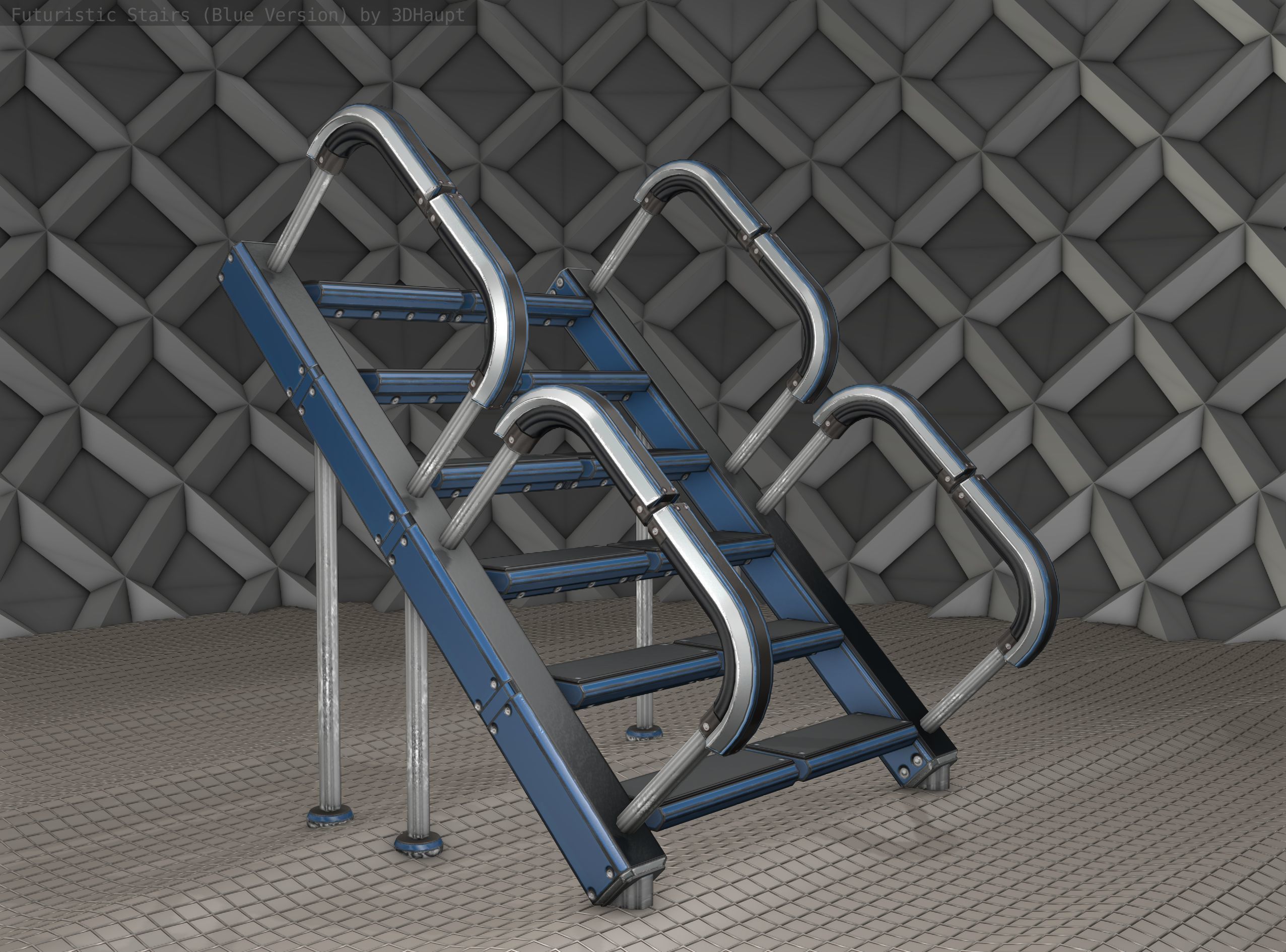 Sci-Fi Stairs - 28 - Blue Version Low-poly 3D model_12