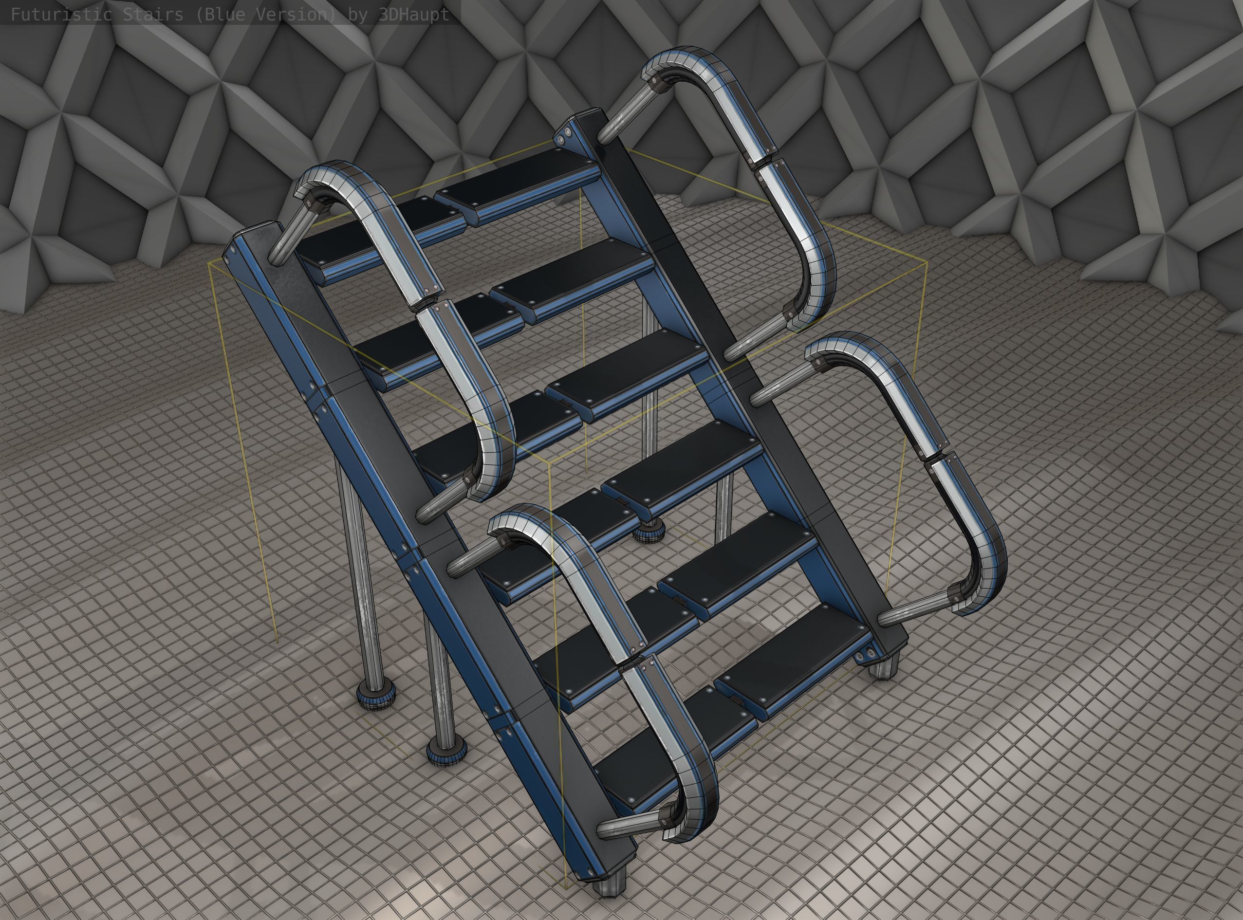 Sci-Fi Stairs - 28 - Blue Version Low-poly 3D model_6