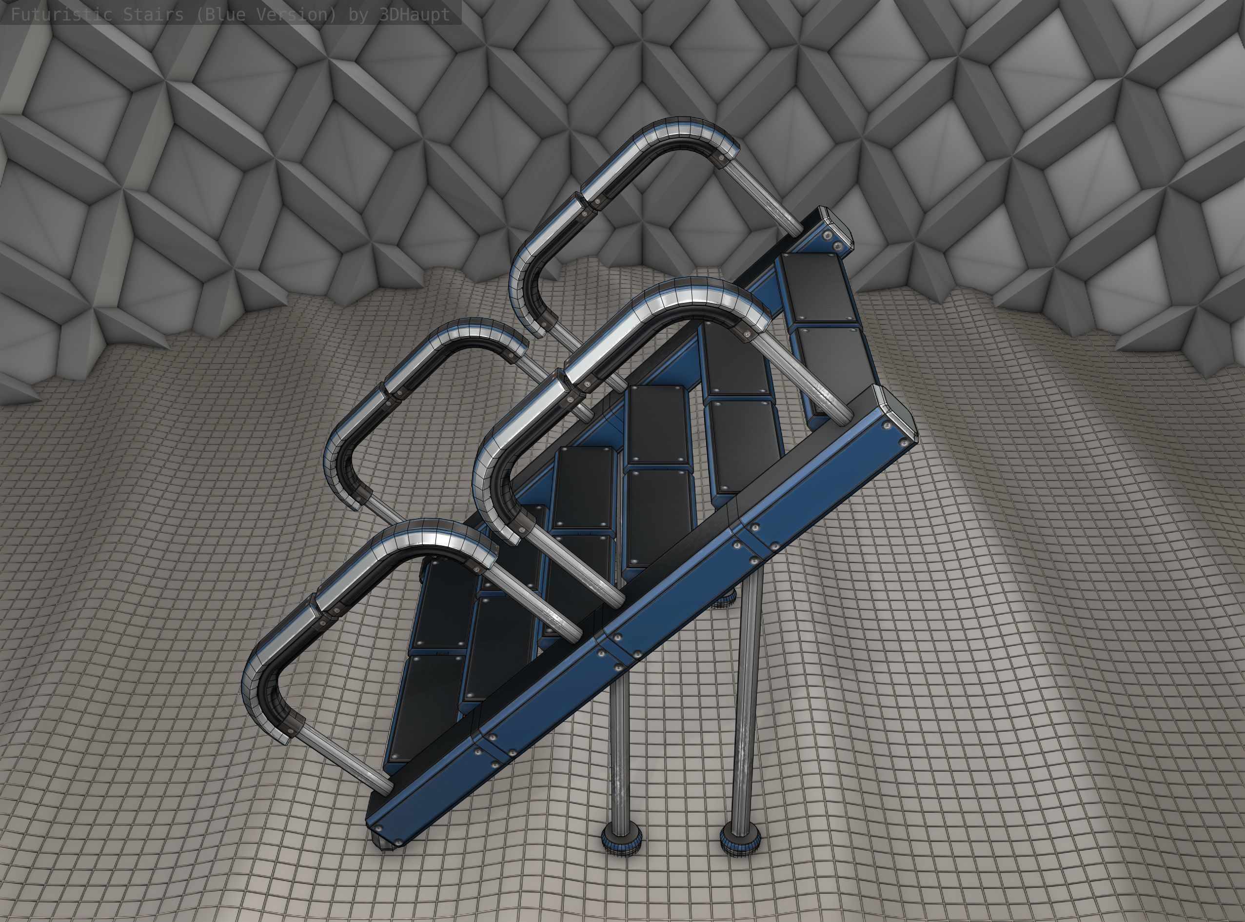 Sci-Fi Stairs - 28 - Blue Version Low-poly 3D model_1