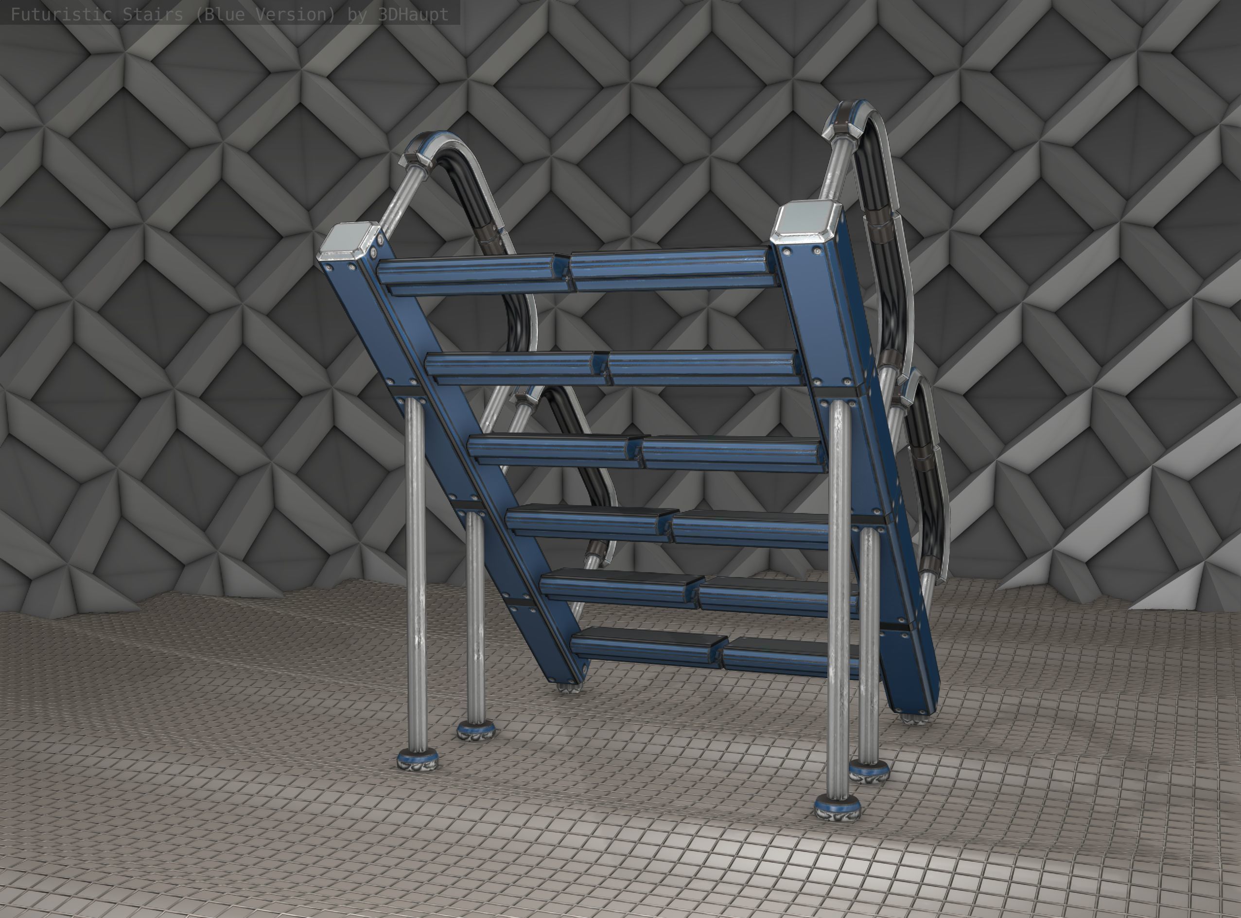 Sci-Fi Stairs - 28 - Blue Version Low-poly 3D model_10