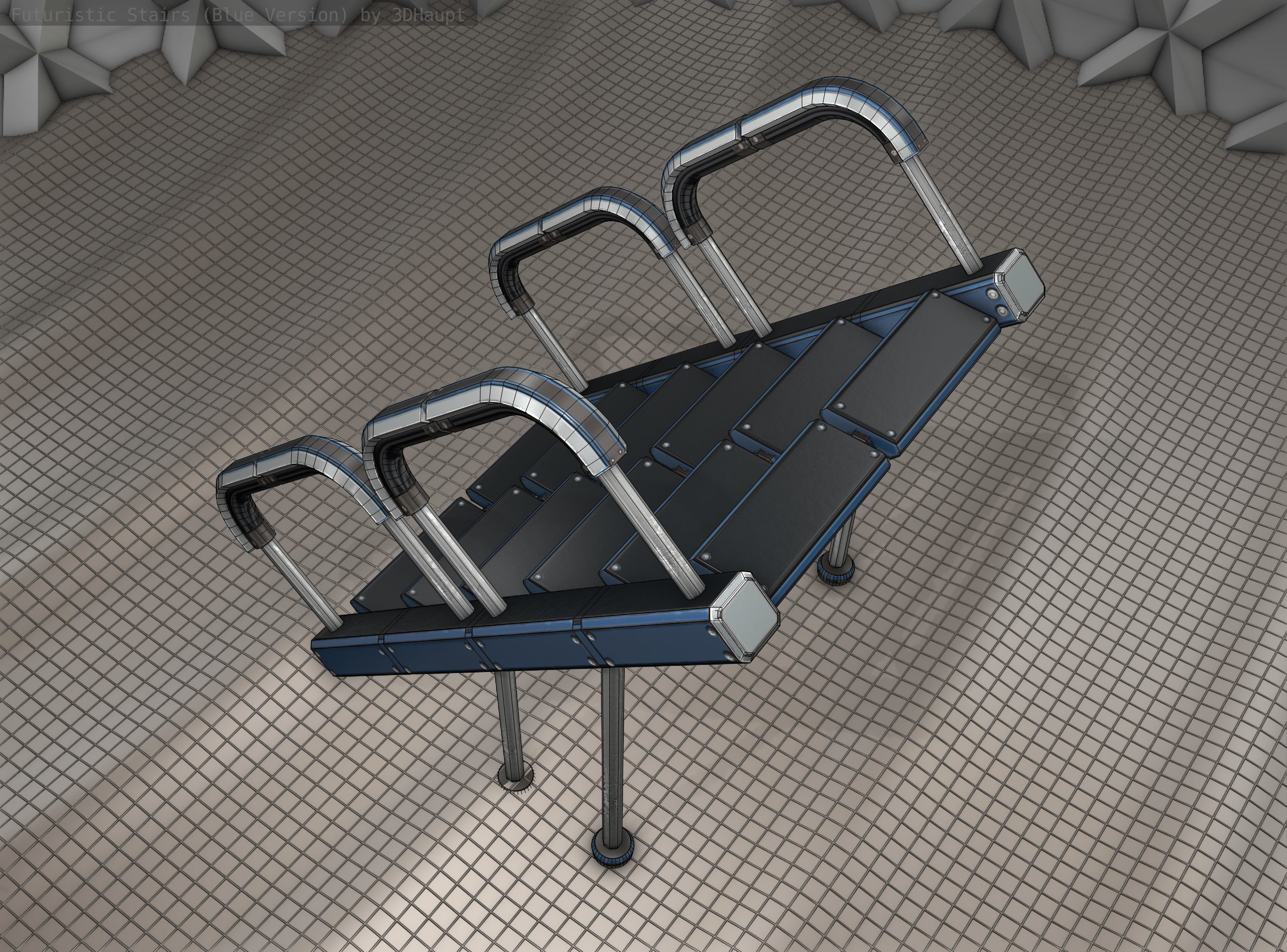 Sci-Fi Stairs - 28 - Blue Version Low-poly 3D model_16