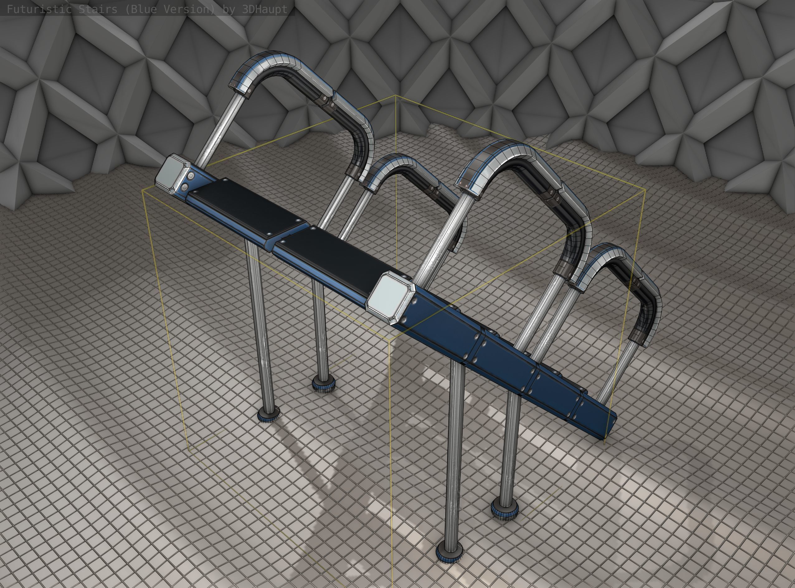 Sci-Fi Stairs - 28 - Blue Version Low-poly 3D model_4