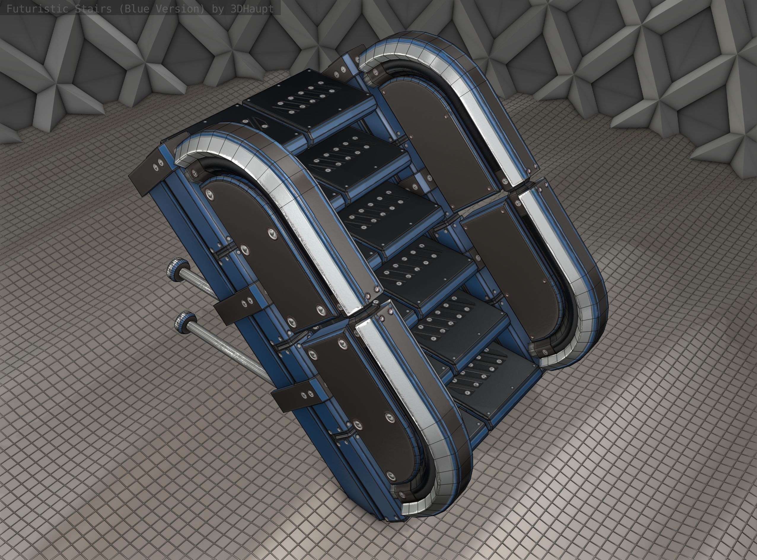 Sci-Fi Stairs - 29 - Blue Version Low-poly 3D model_19