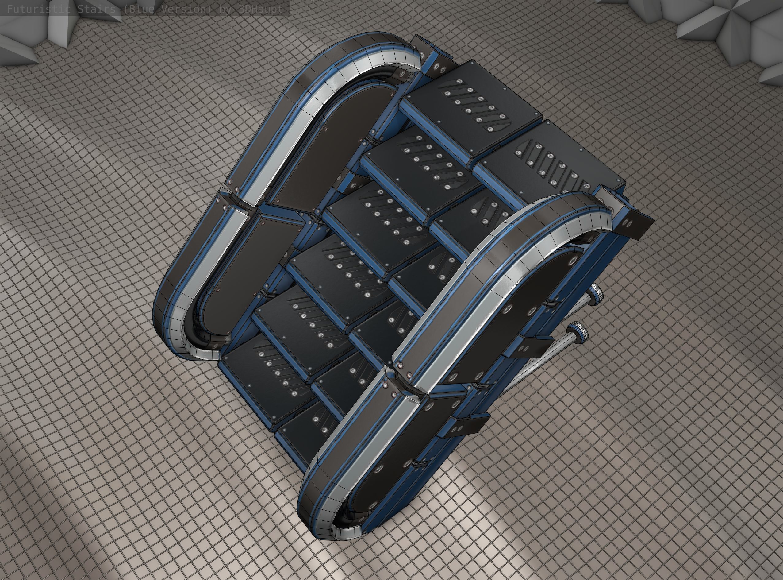 Sci-Fi Stairs - 29 - Blue Version Low-poly 3D model_15