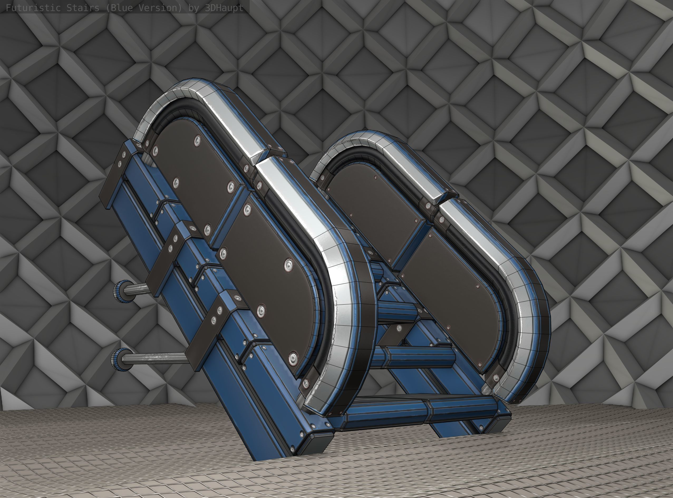Sci-Fi Stairs - 29 - Blue Version Low-poly 3D model_21
