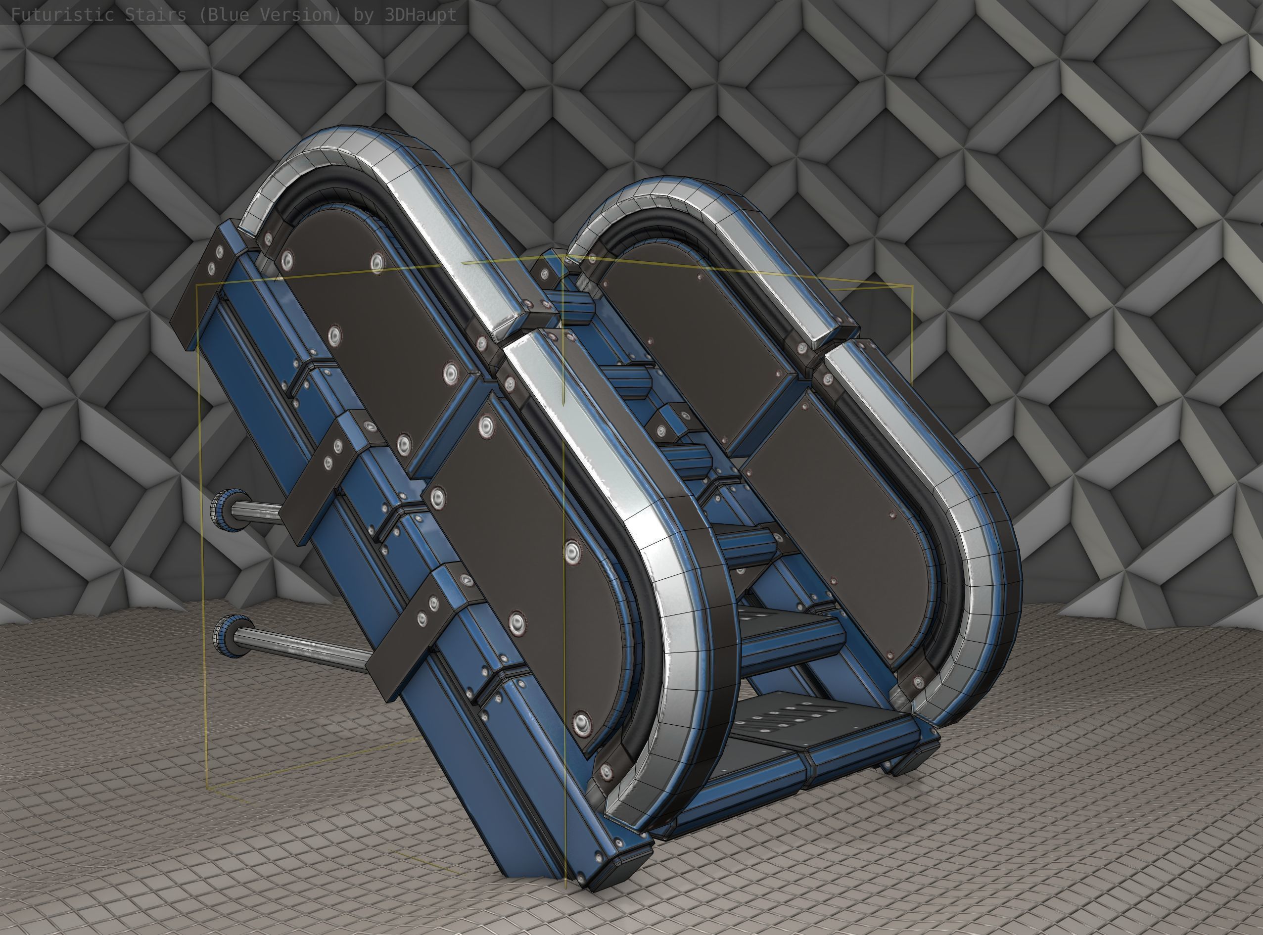 Sci-Fi Stairs - 29 - Blue Version Low-poly 3D model_12