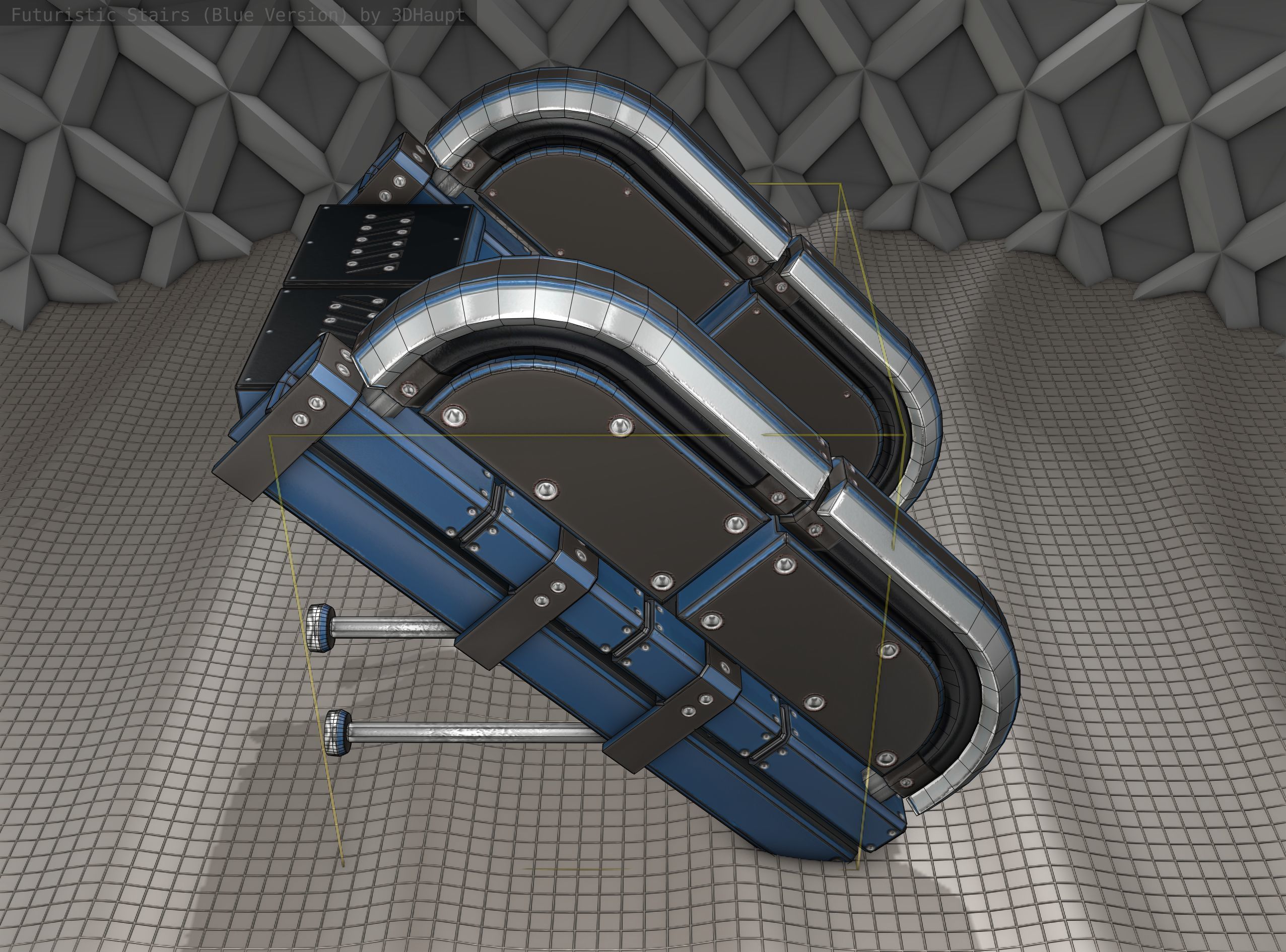 Sci-Fi Stairs - 29 - Blue Version Low-poly 3D model_4