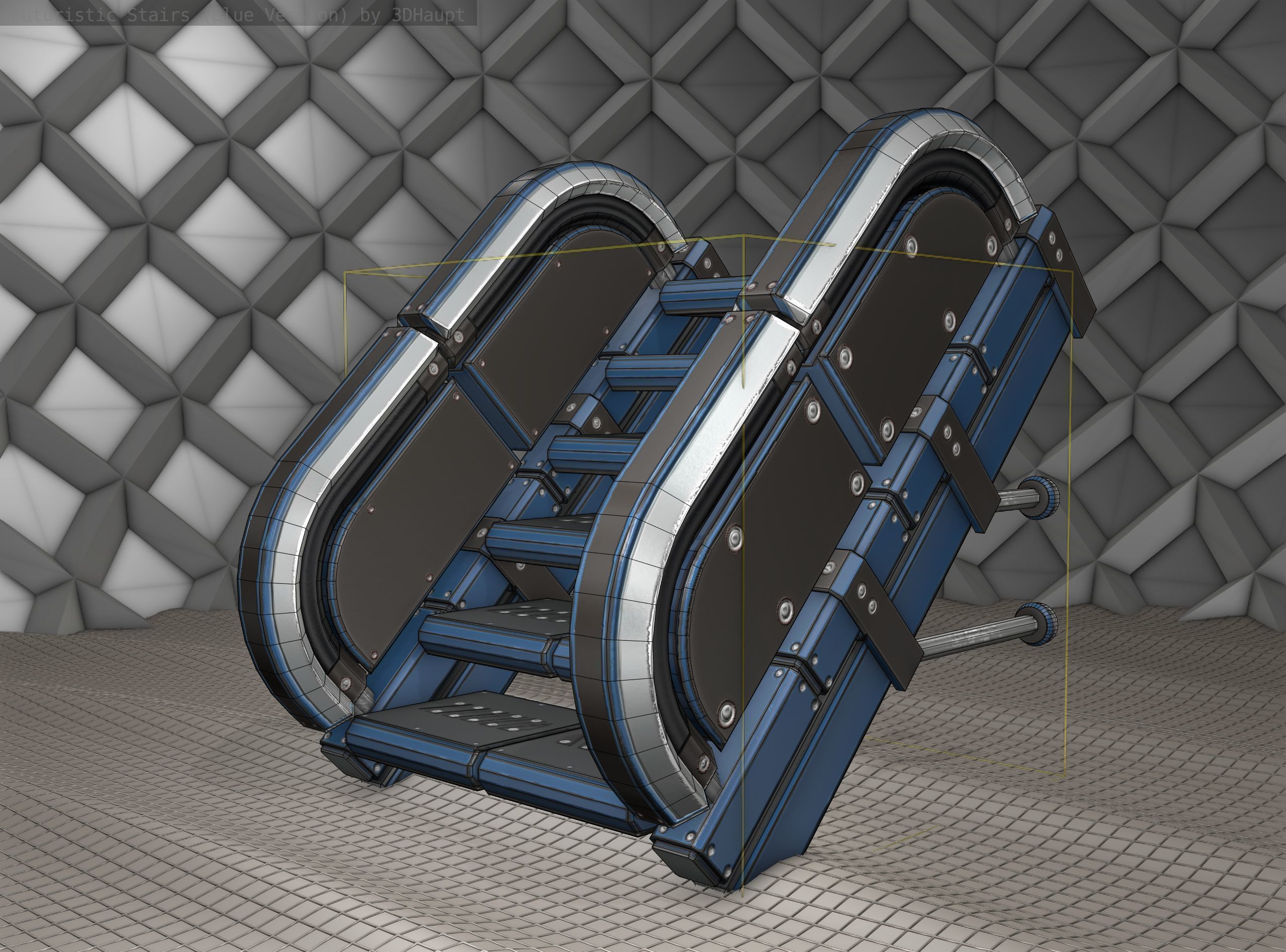 Sci-Fi Stairs - 29 - Blue Version Low-poly 3D model_8