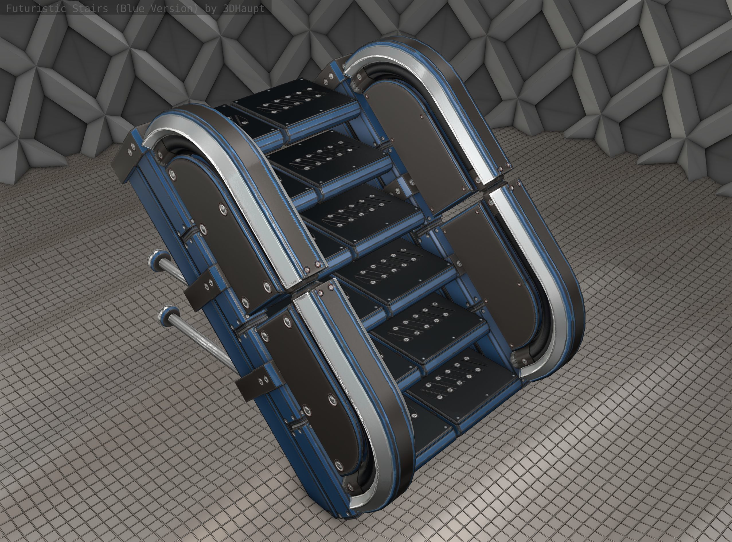 Sci-Fi Stairs - 29 - Blue Version Low-poly 3D model_5