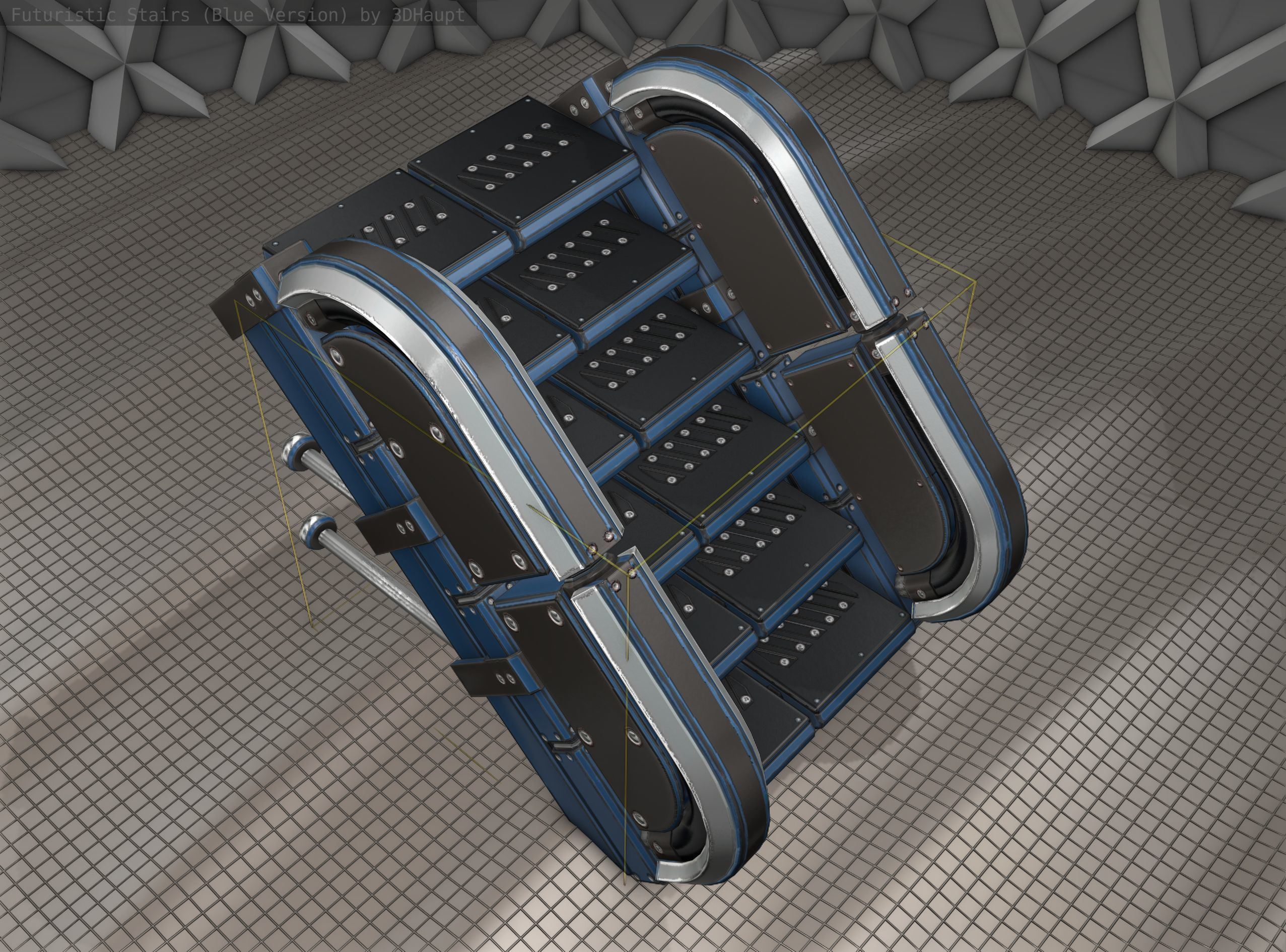 Sci-Fi Stairs - 29 - Blue Version Low-poly 3D model_18