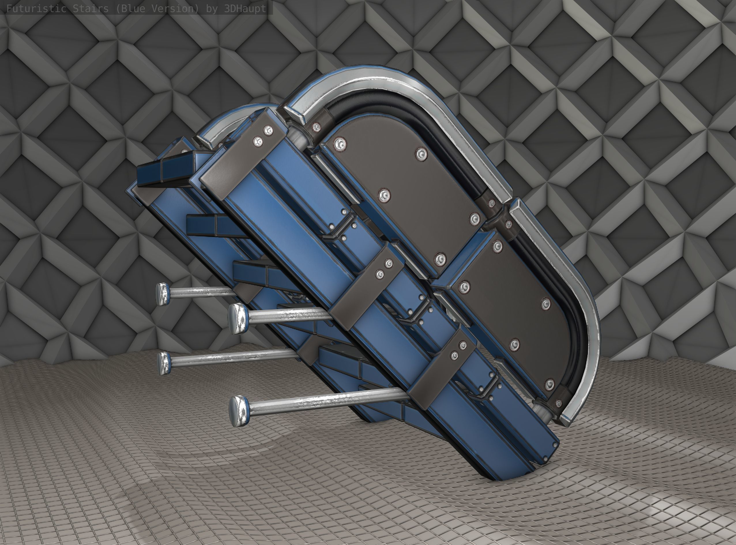 Sci-Fi Stairs - 29 - Blue Version Low-poly 3D model_11