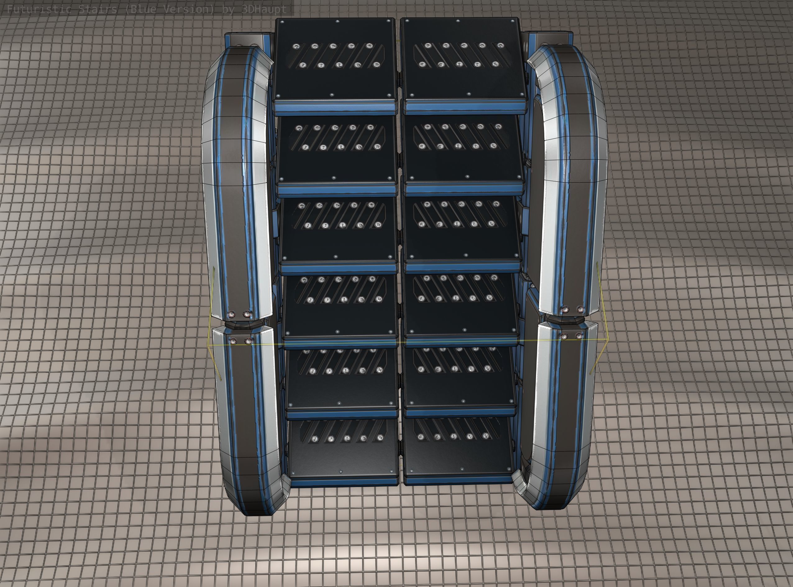 Sci-Fi Stairs - 29 - Blue Version Low-poly 3D model_14