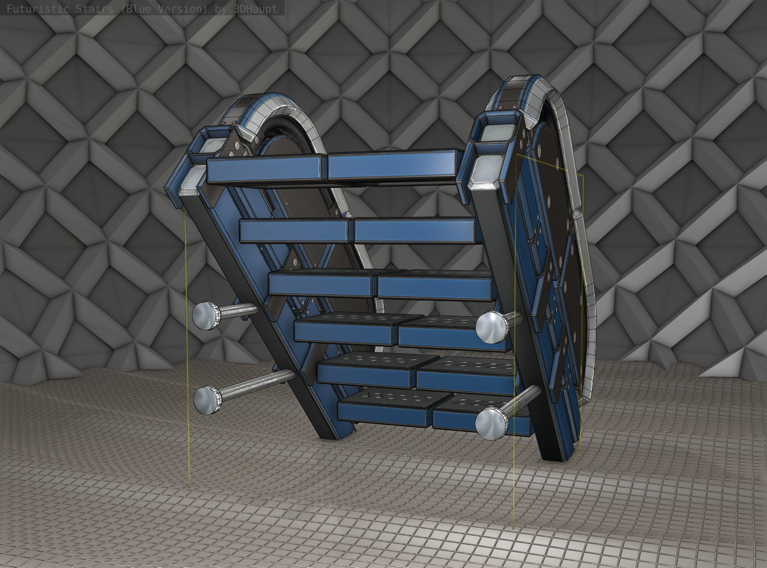 Sci-Fi Stairs - 29 - Blue Version Low-poly 3D model_10
