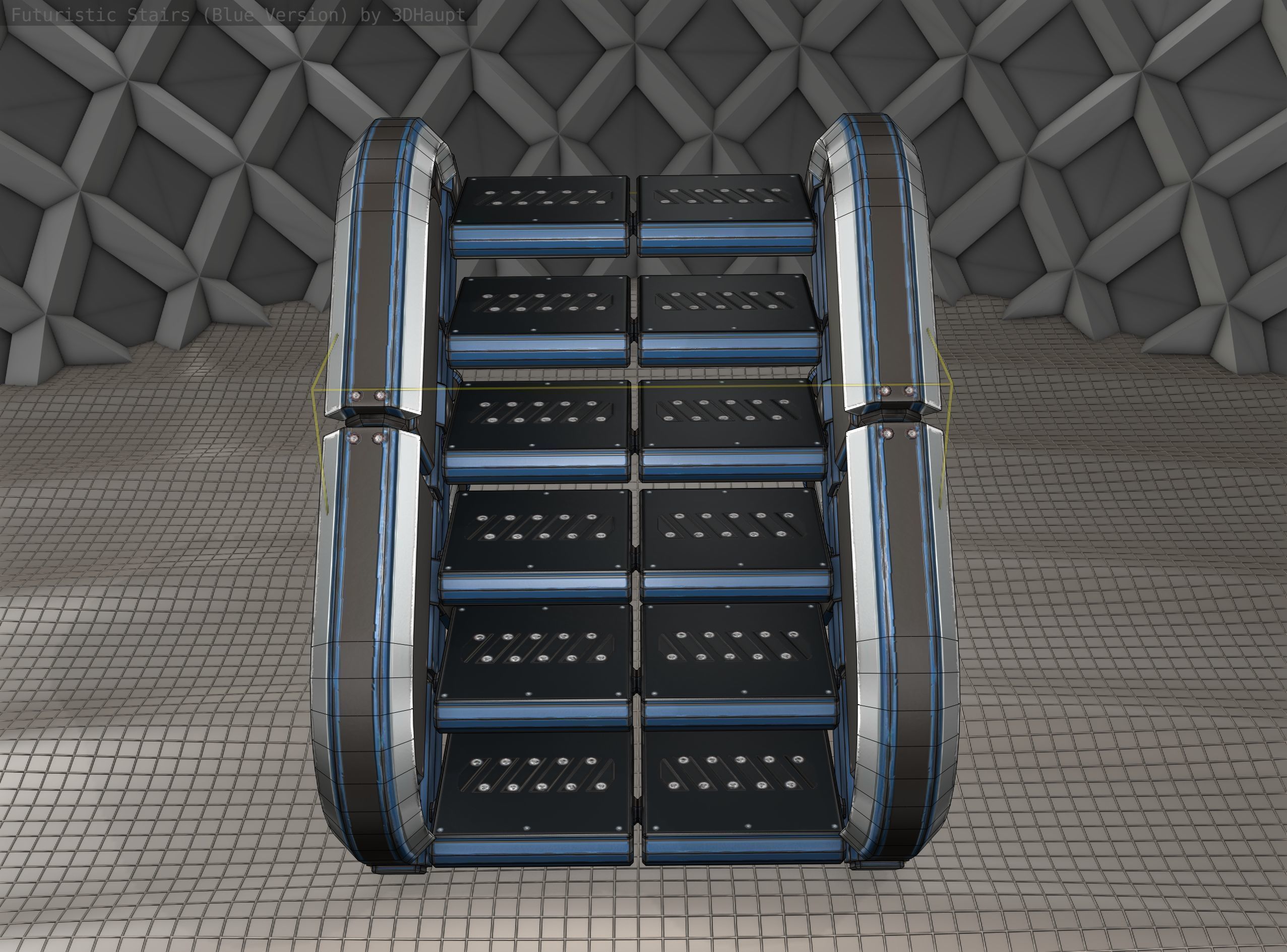 Sci-Fi Stairs - 29 - Blue Version Low-poly 3D model_6