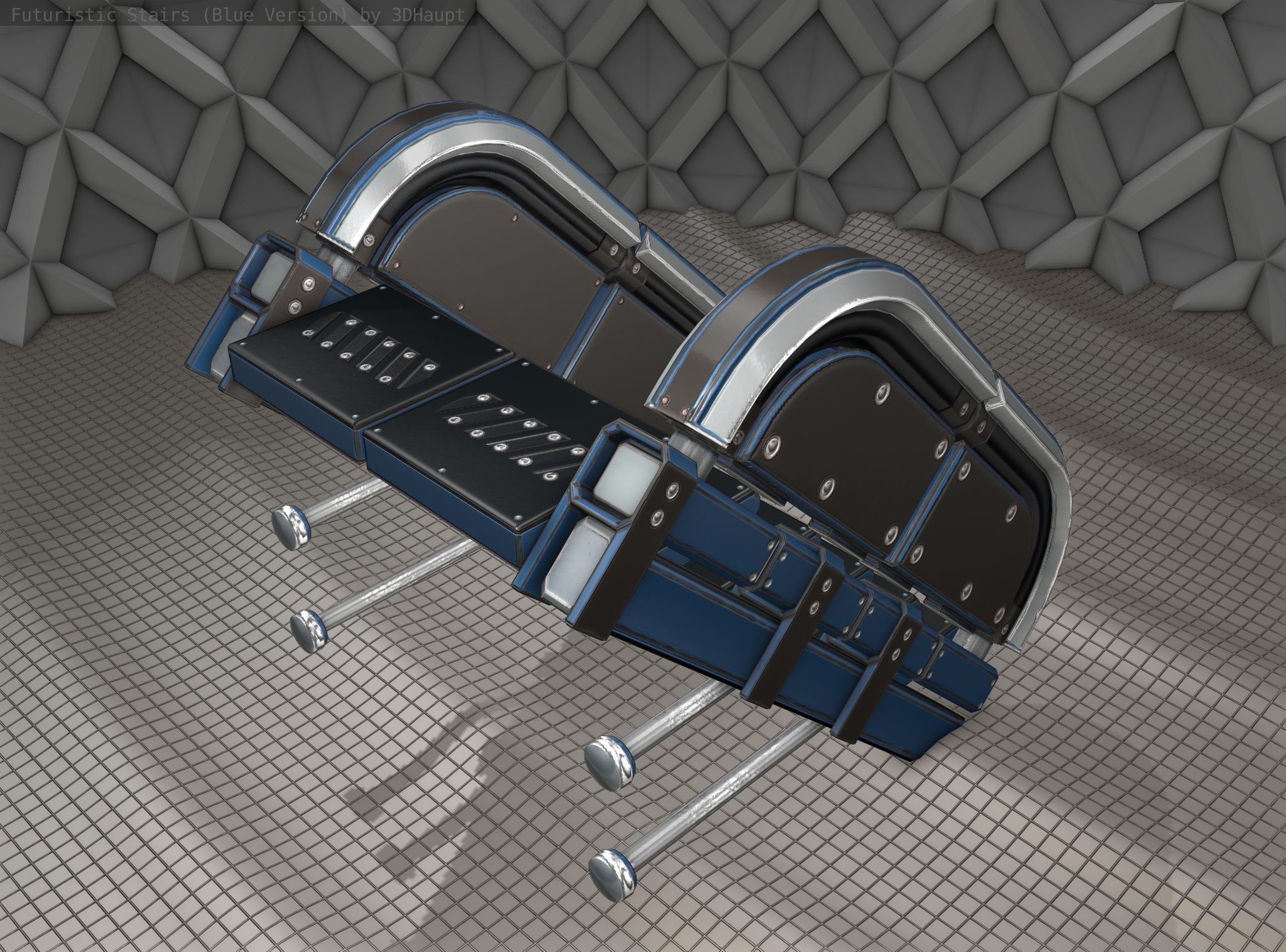 Sci-Fi Stairs - 29 - Blue Version Low-poly 3D model_3