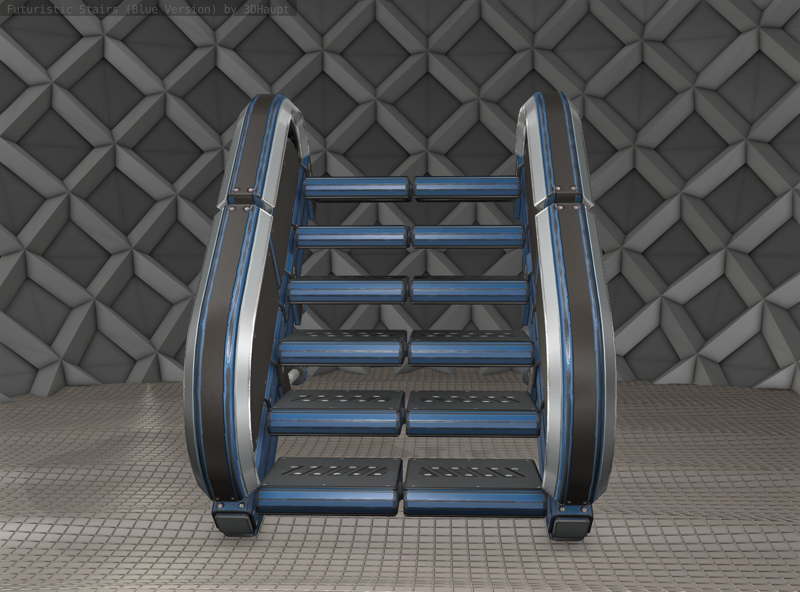 Sci-Fi Stairs - 29 - Blue Version Low-poly 3D model_13
