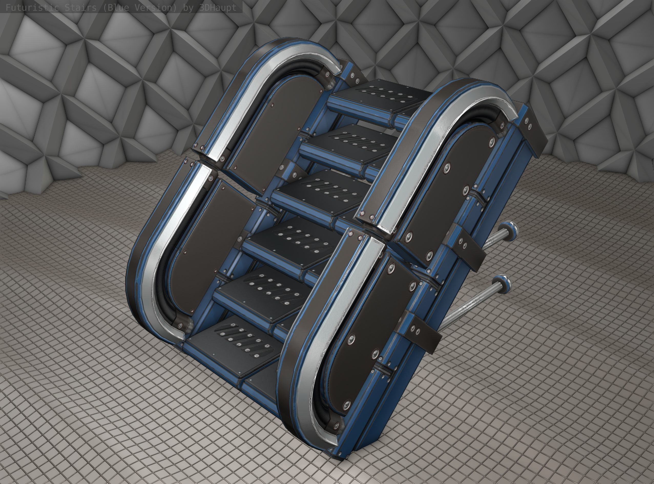 Sci-Fi Stairs - 29 - Blue Version Low-poly 3D model_7