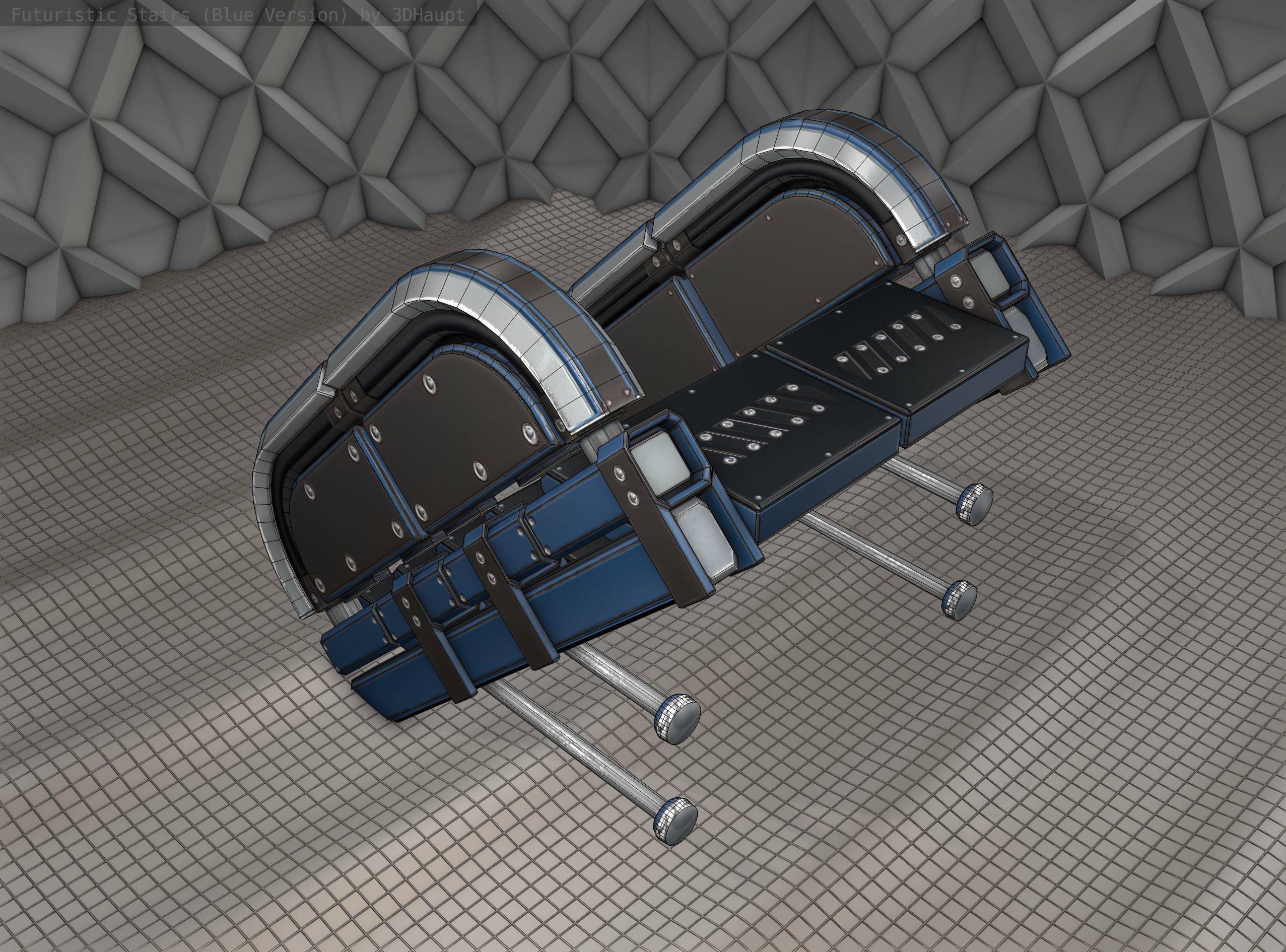 Sci-Fi Stairs - 29 - Blue Version Low-poly 3D model_1