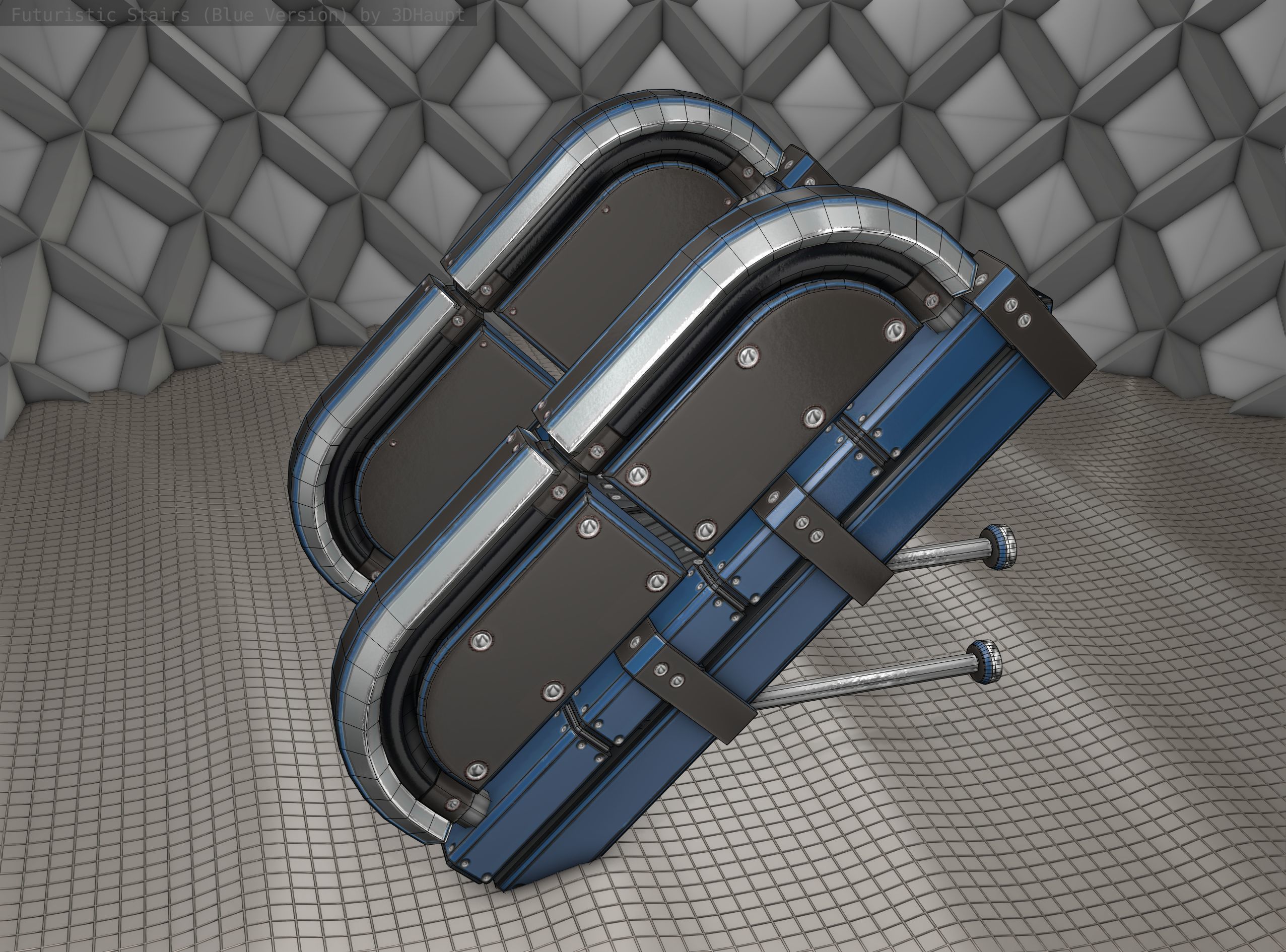 Sci-Fi Stairs - 29 - Blue Version Low-poly 3D model_23