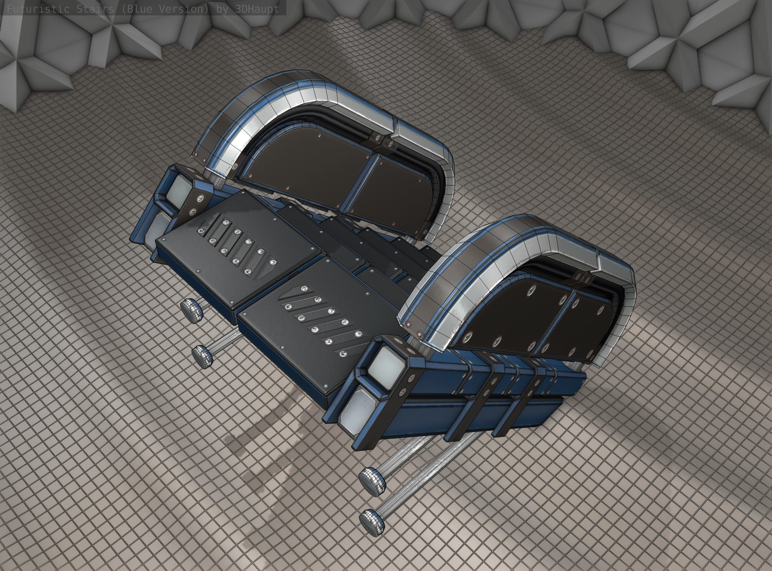 Sci-Fi Stairs - 29 - Blue Version Low-poly 3D model_17