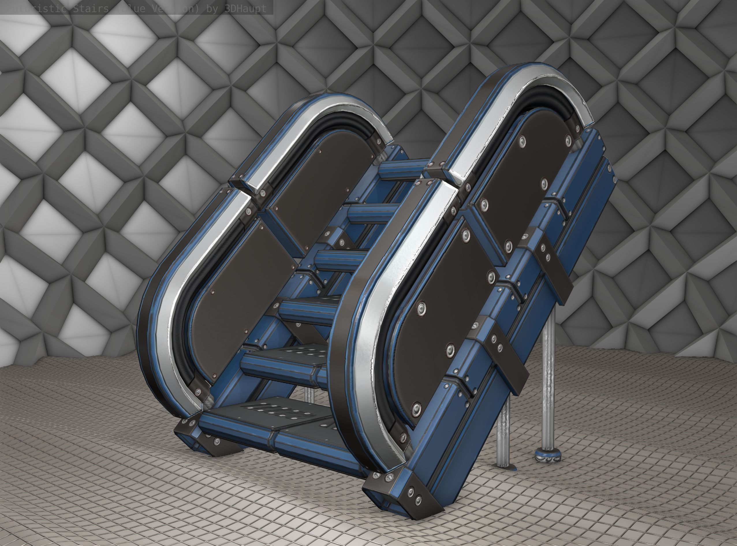 Sci-Fi Stairs - 32- Blue Version 3D model_8